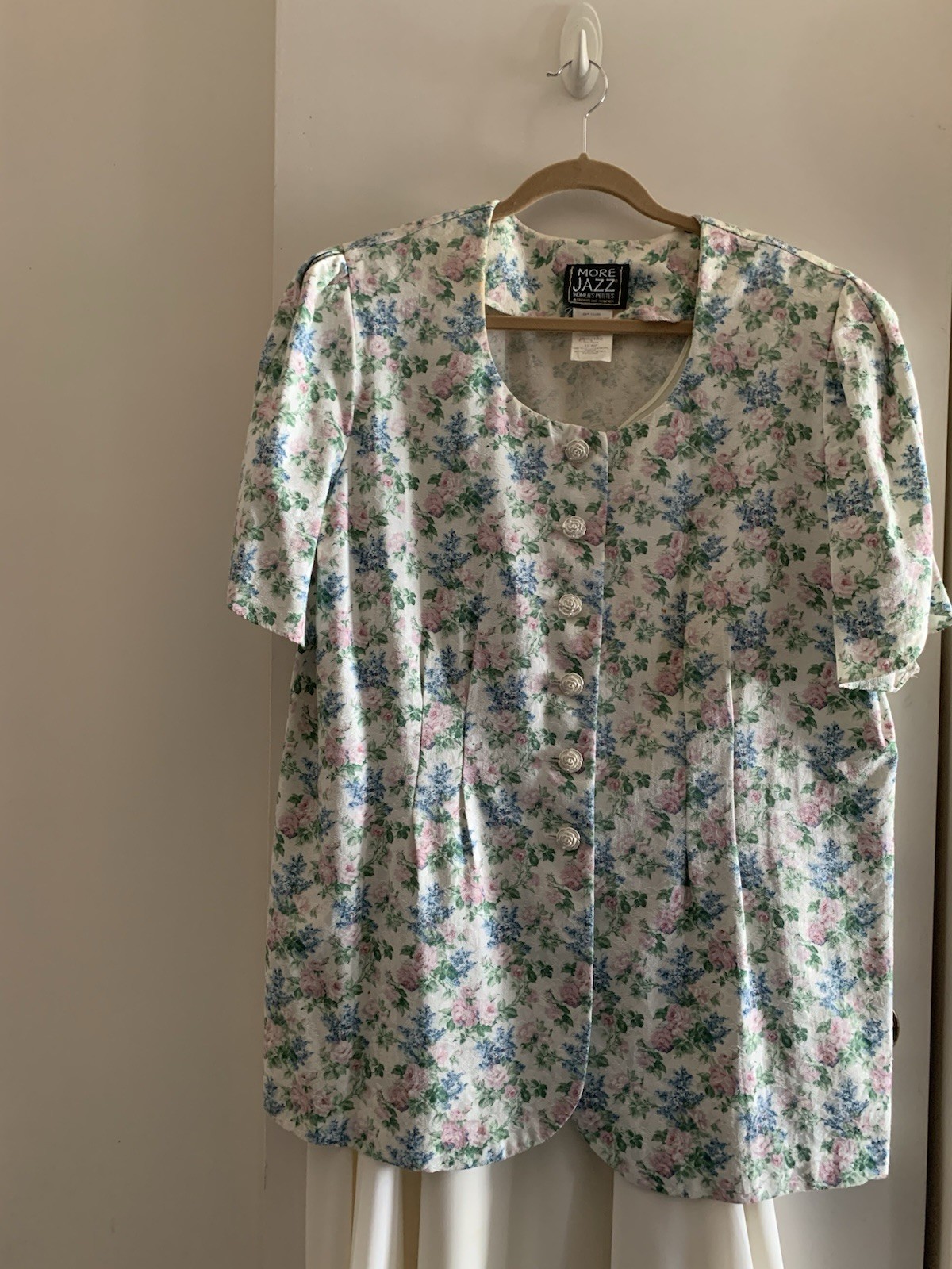 Vintage More Jazz Women’s Pet 2 Pc Floral Dress Jacket Set 18WP White Pink Blue