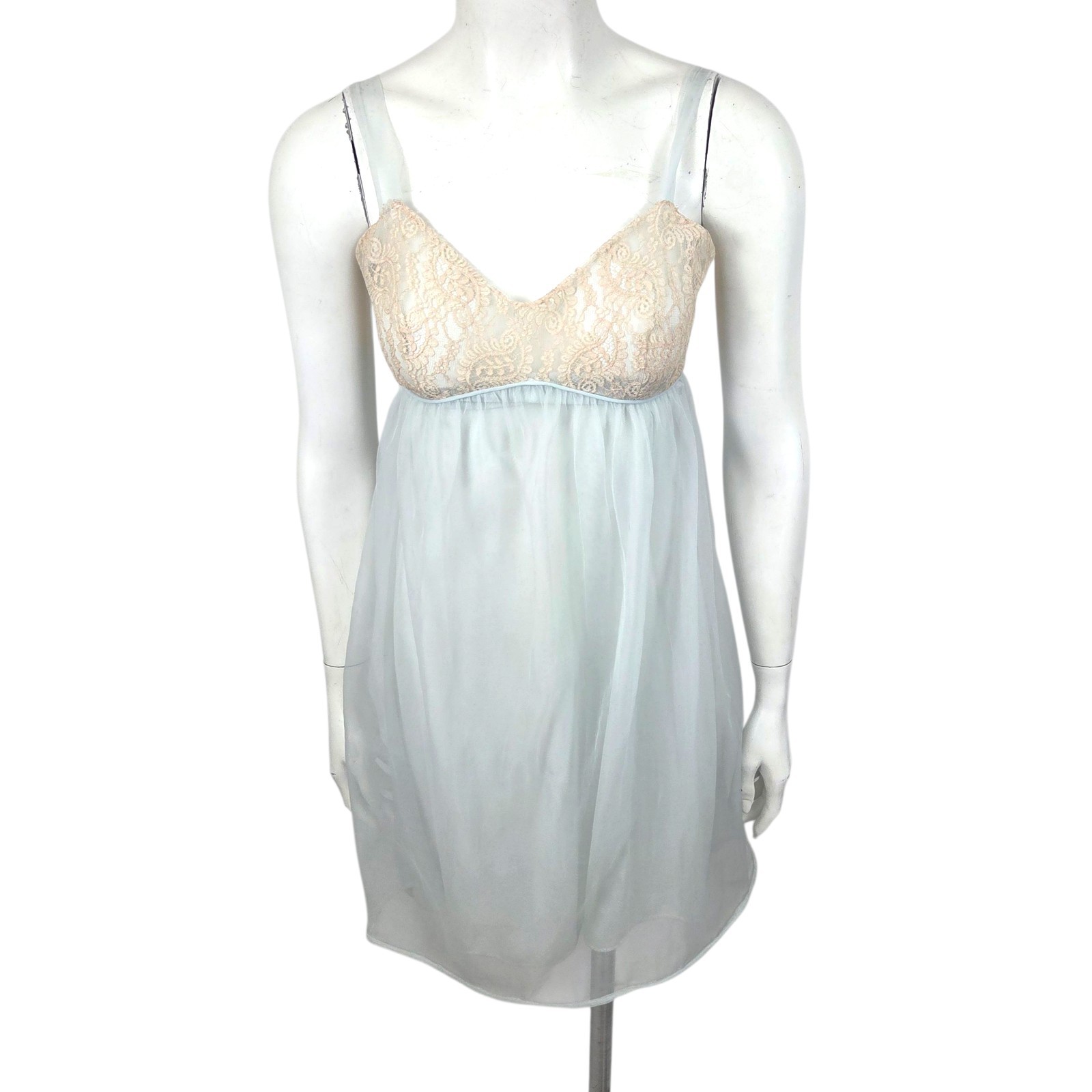 Vintage 60s Lisette Al Sterling Peignoir Nightgown Robe Set 34 Blue Beige Lace