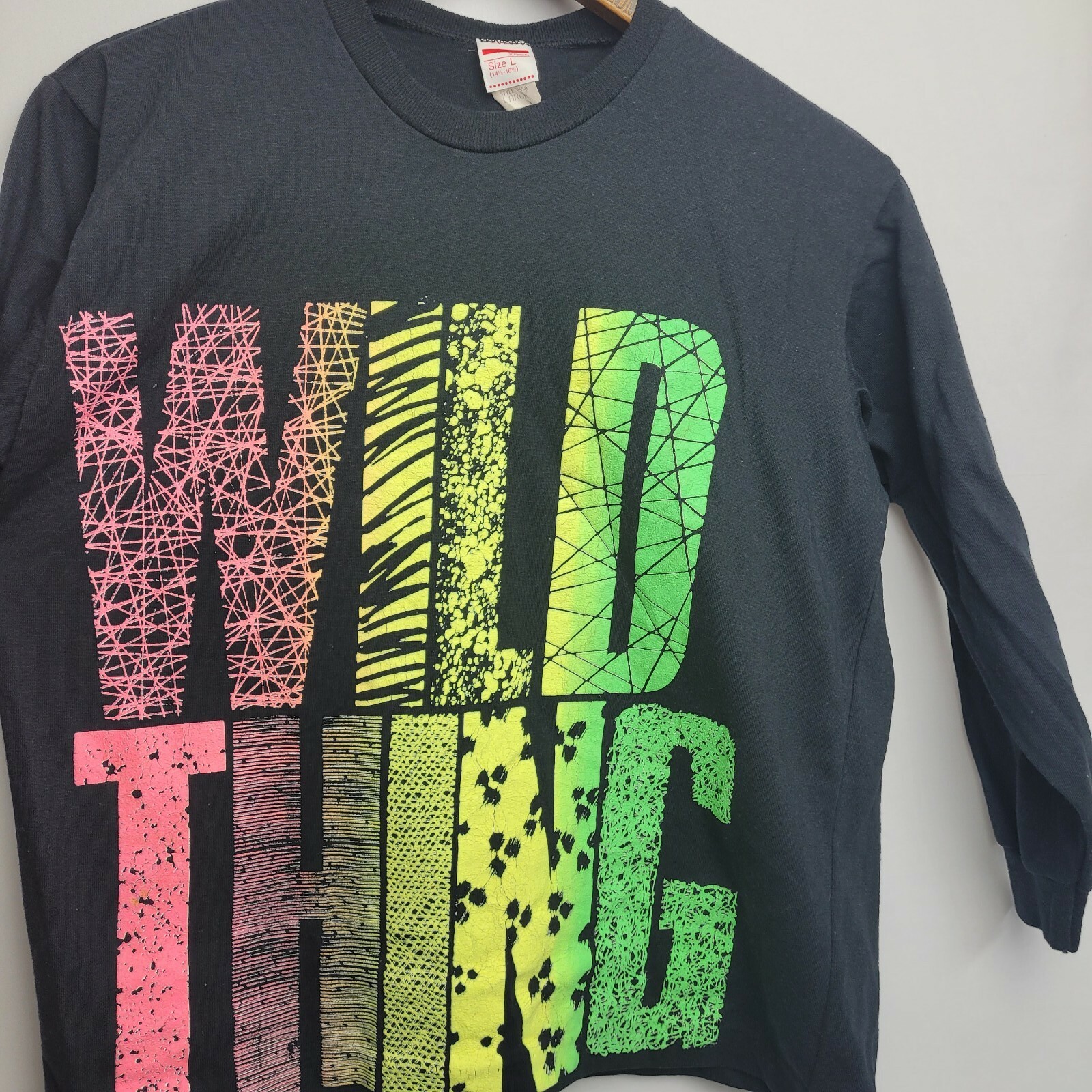 Vtg 90s Wild Thing L Crop Top JC Penny Made In USA Neon Long Sleeve Streetwear