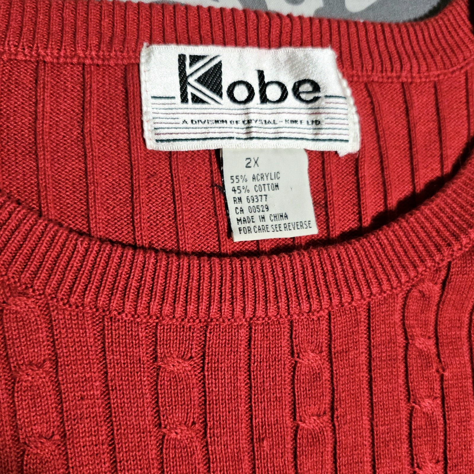 Vintage Kobe By Crystal-Kobe Red Cable Knit Acrylic Pullover Sweater 80s or 90s