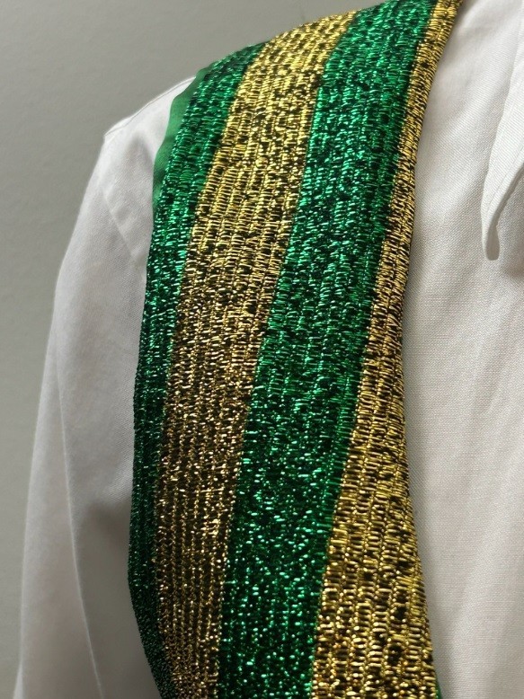 PAKWEST Vintage EUC Size Large Sparkly Green/Gold Striped Button Vest Waistcoat