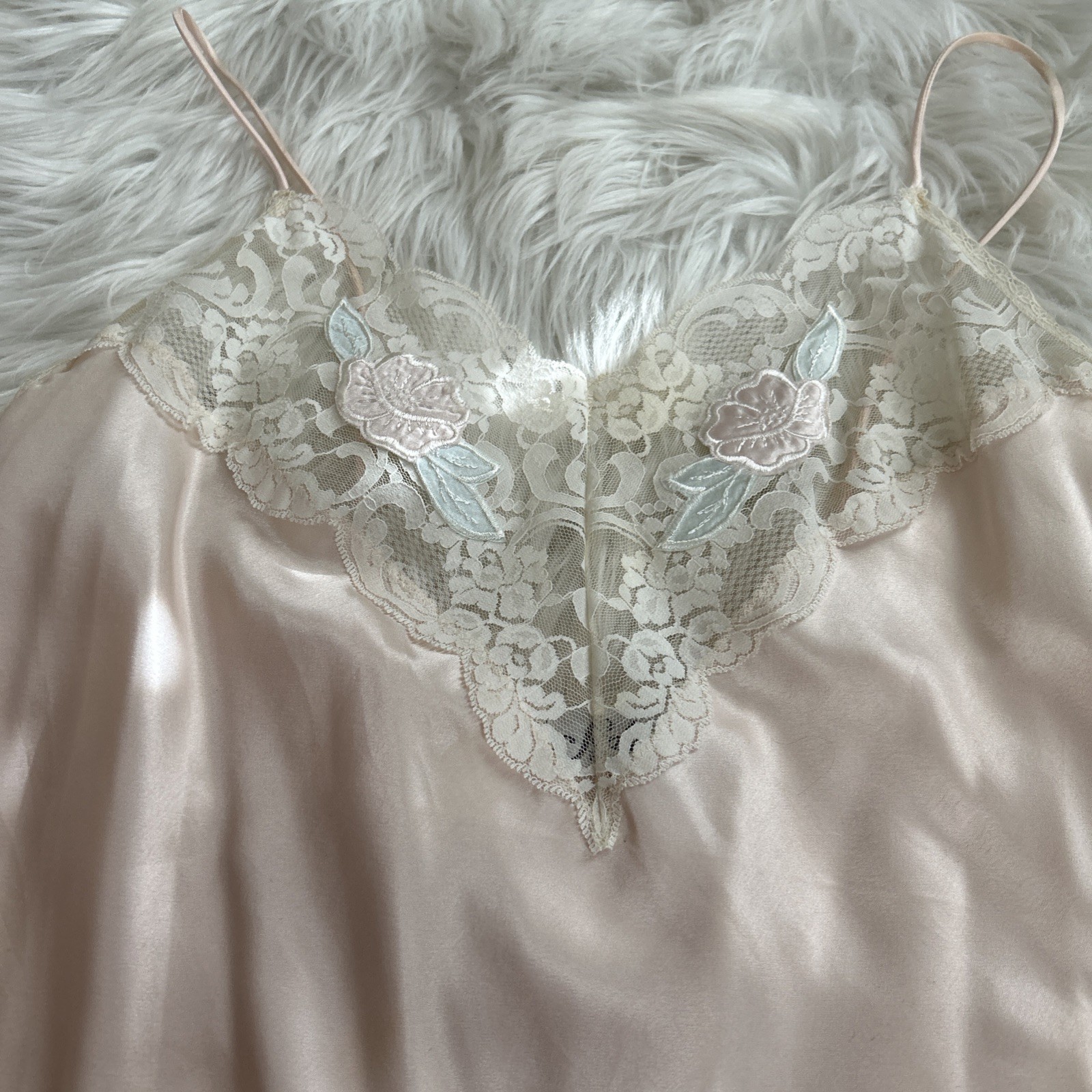 VTG Sedu Floral Lace Strappy Nylon Lingerie Nightgown Sz L Lovely