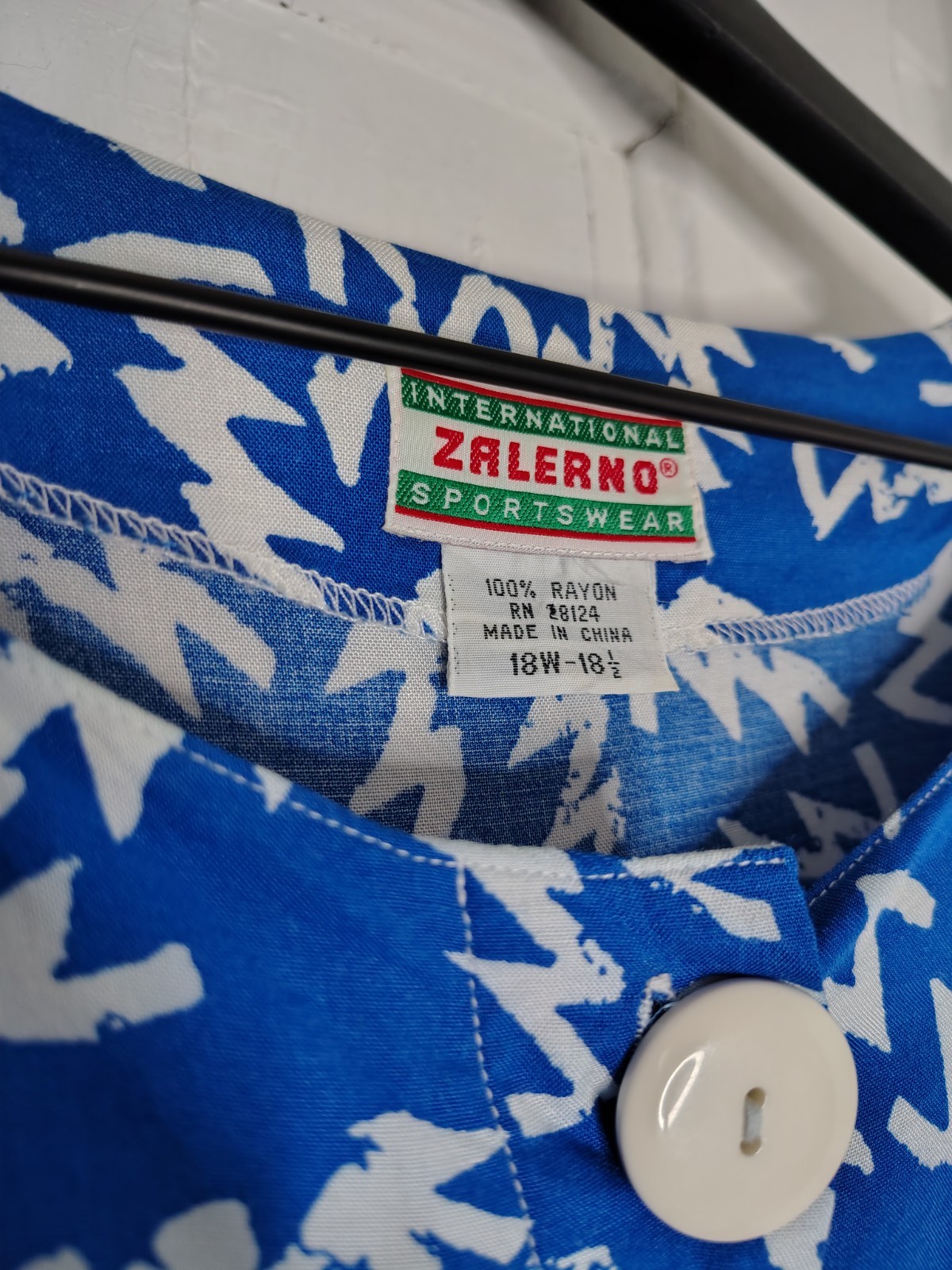 Vintage 1980s Zalerno Belted Blue White Zig Zag 3Q Sleeve T-Shirt Dress Womens L