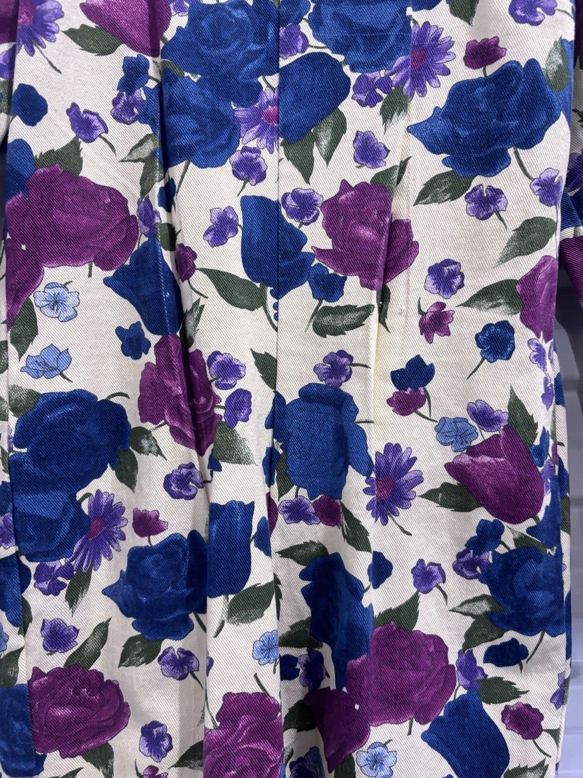 Vintage 90s Paris Blues Floral Denim Dress Size 5 Blue Purple Roses Cottagecore