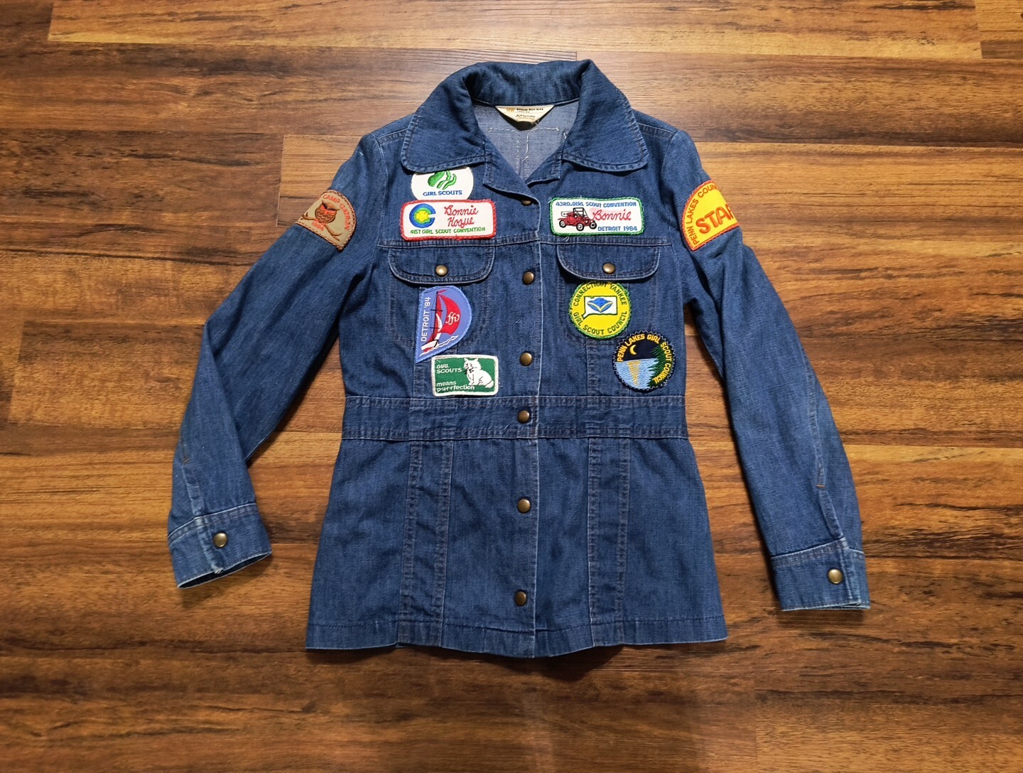 Vintage 1980’s Women Denim Jacket JCPenney Fashions Girl Scout Patches & Badges