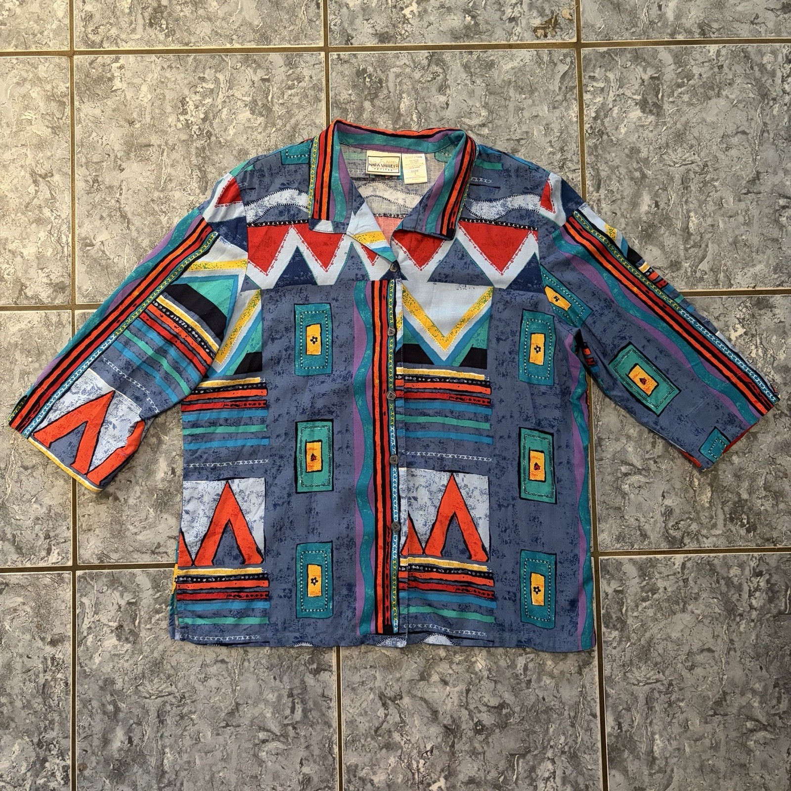 Napa Valley Vintage 90s Funky Retro Print Oversized Button Down Shirt size Large