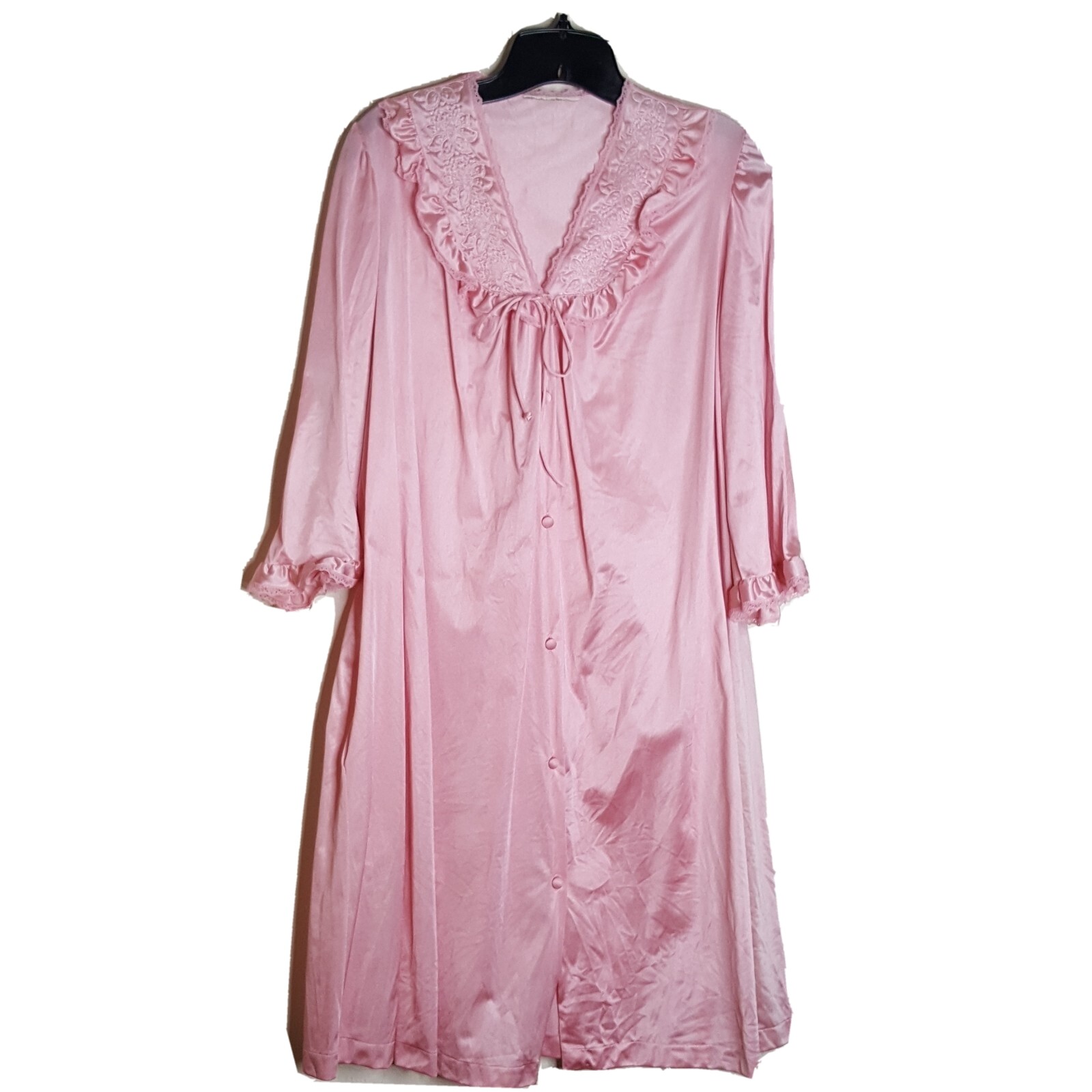 VTG Pink Nylon Embroidered Robe Size Small Medium No Tags See Measurements