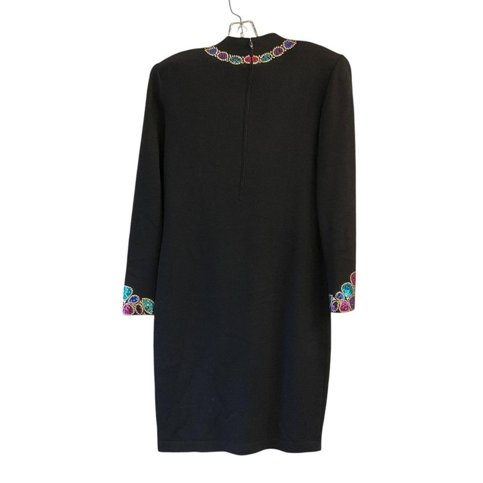 Vtg St. John Evening by Marie Gray Santana Knit Dress Sz 8 Black Jeweled Sequin