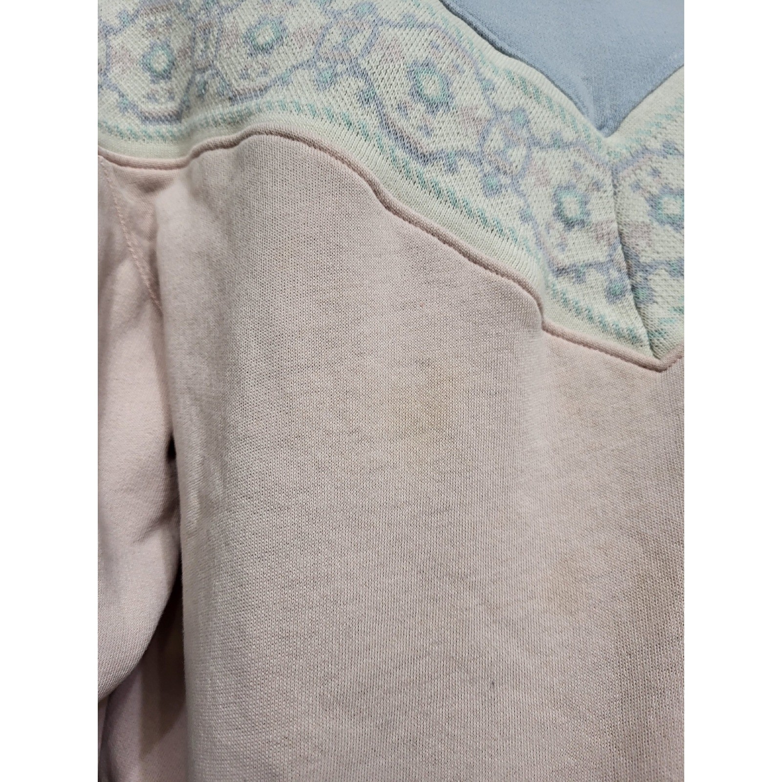 Just For Women Vintage Quarter Zip Sweatshirt Pink Blue Colorblock Chevron L