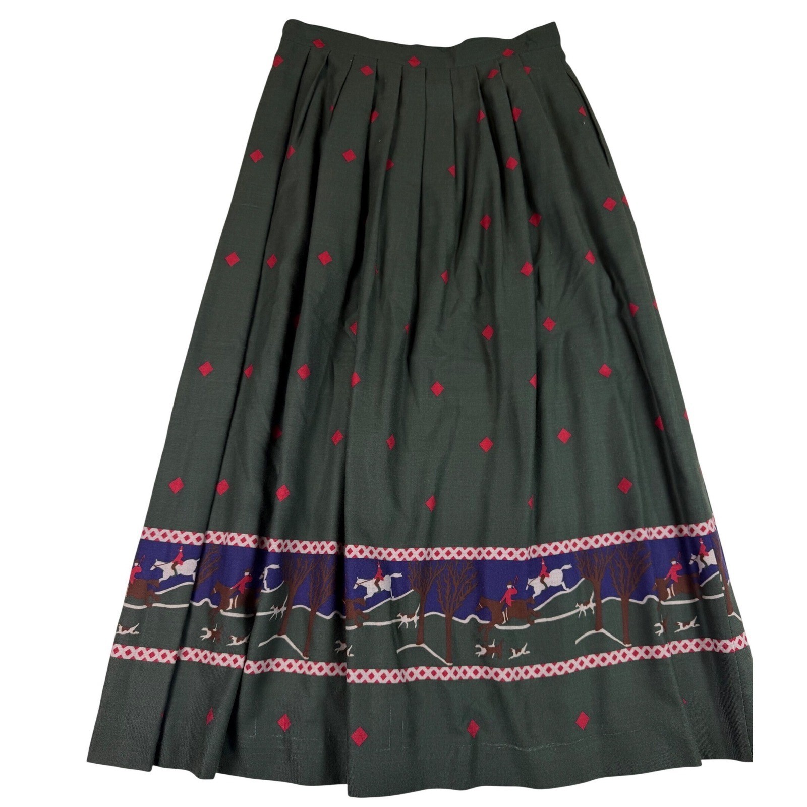 Vtg The Eagles Eye Fox Hunt Equestrian Pleated Midi Skirt Green Sz 12 (Sz 6 fit)