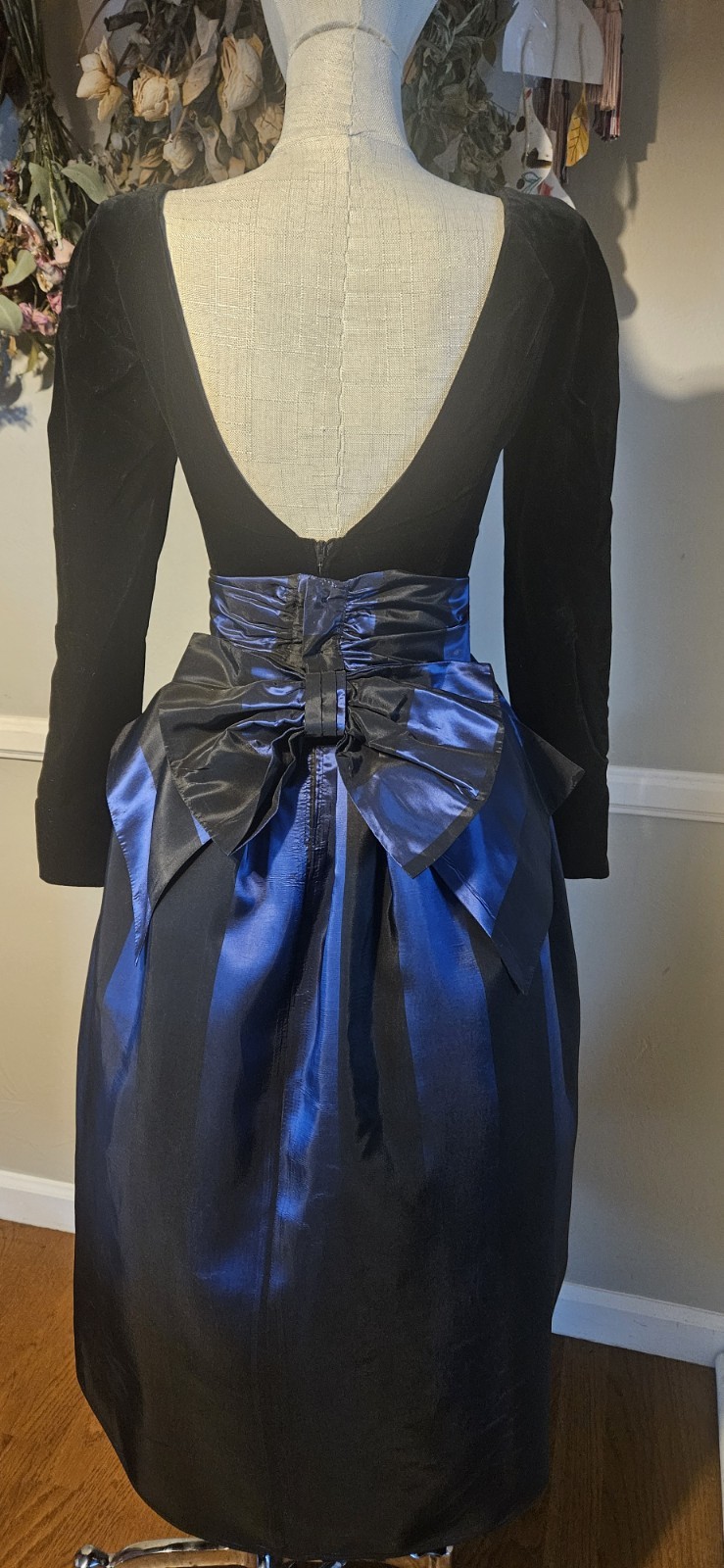 Vintage 198ps Blue And Black Striped Laura Ashley Prom Dress Mkd Sz 6