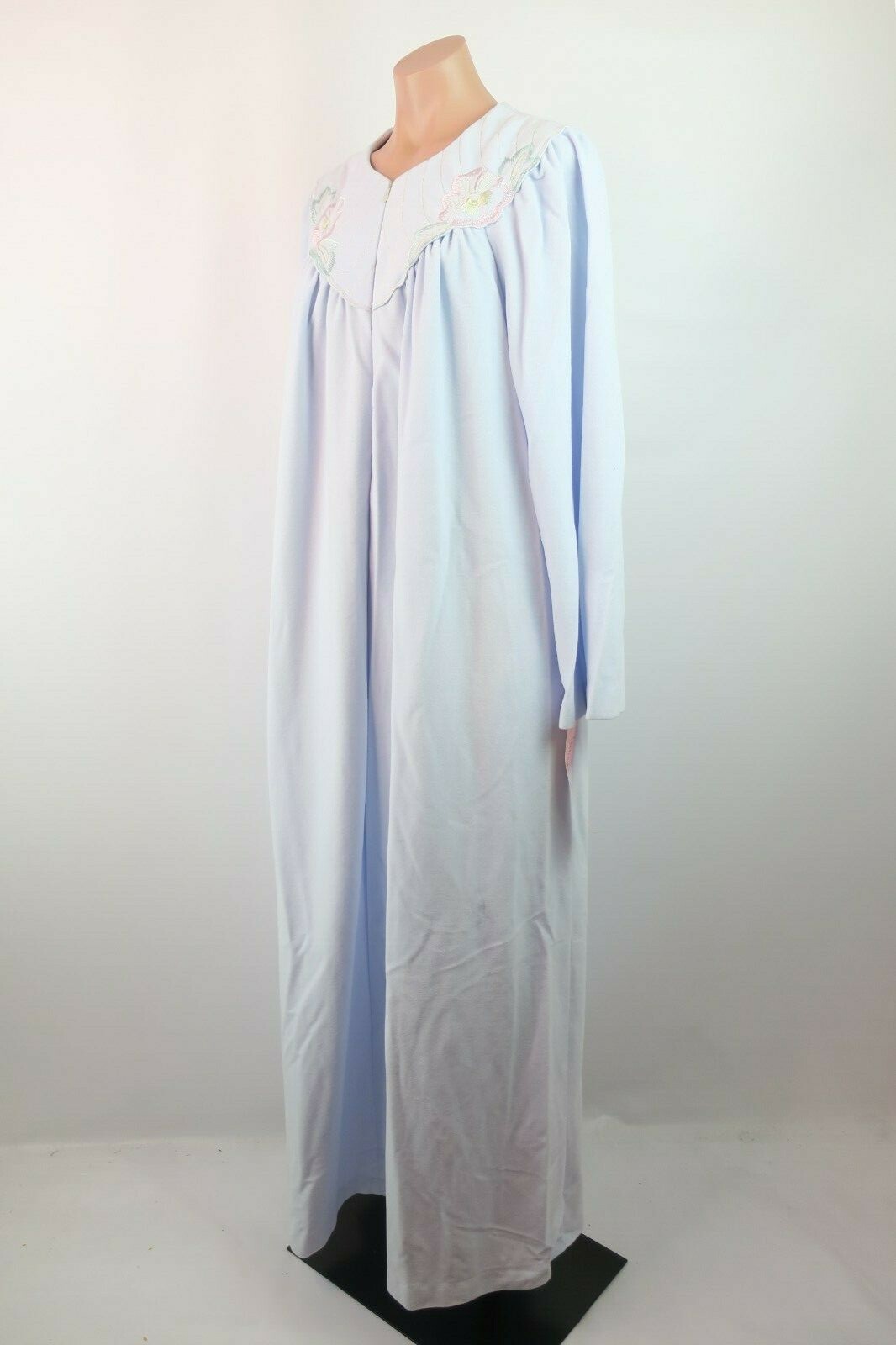 Vtg Periwinkle SHADOWLINE Zip Hostess Peignoir Lounging ROBE Fleece Floral NWT M