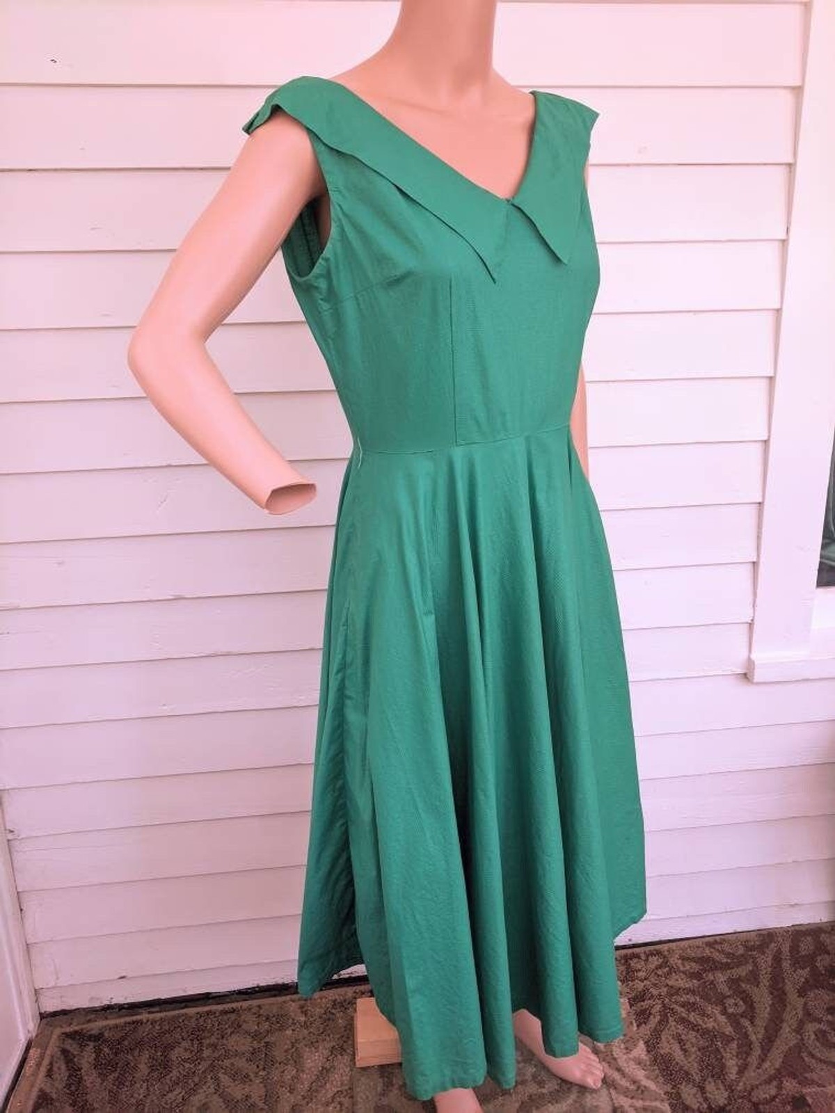 50s Green Circle Dress Vintage Sleeveless S 36 Bust 26 Waist