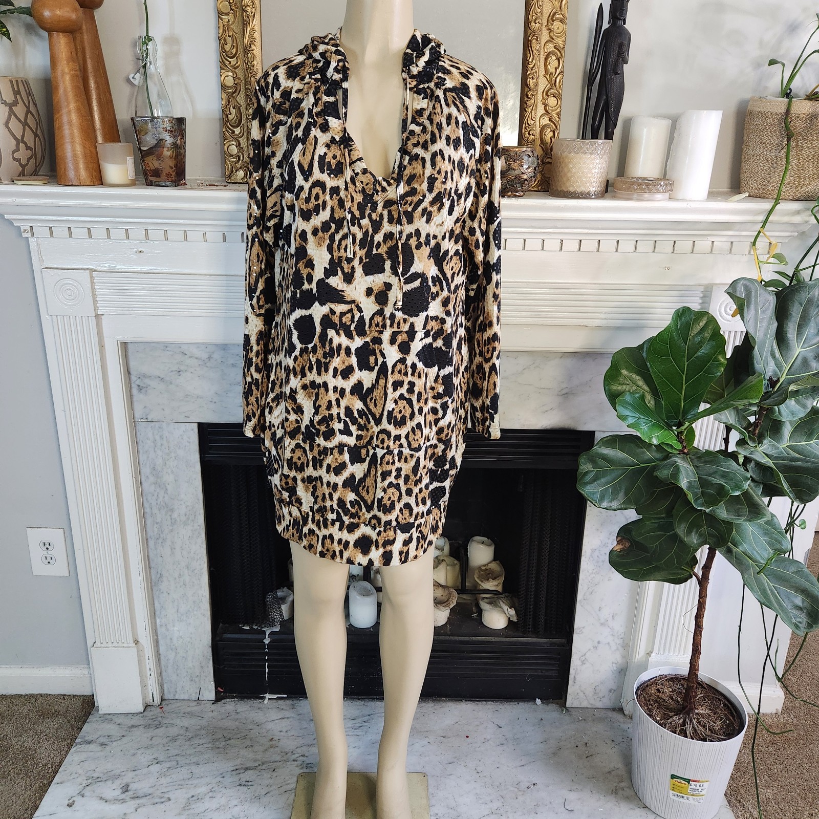 Vintage Y2K Apple Bottoms Brown Leopard Hoodie Dress Sequin Mob Wife Plus Sz 1X