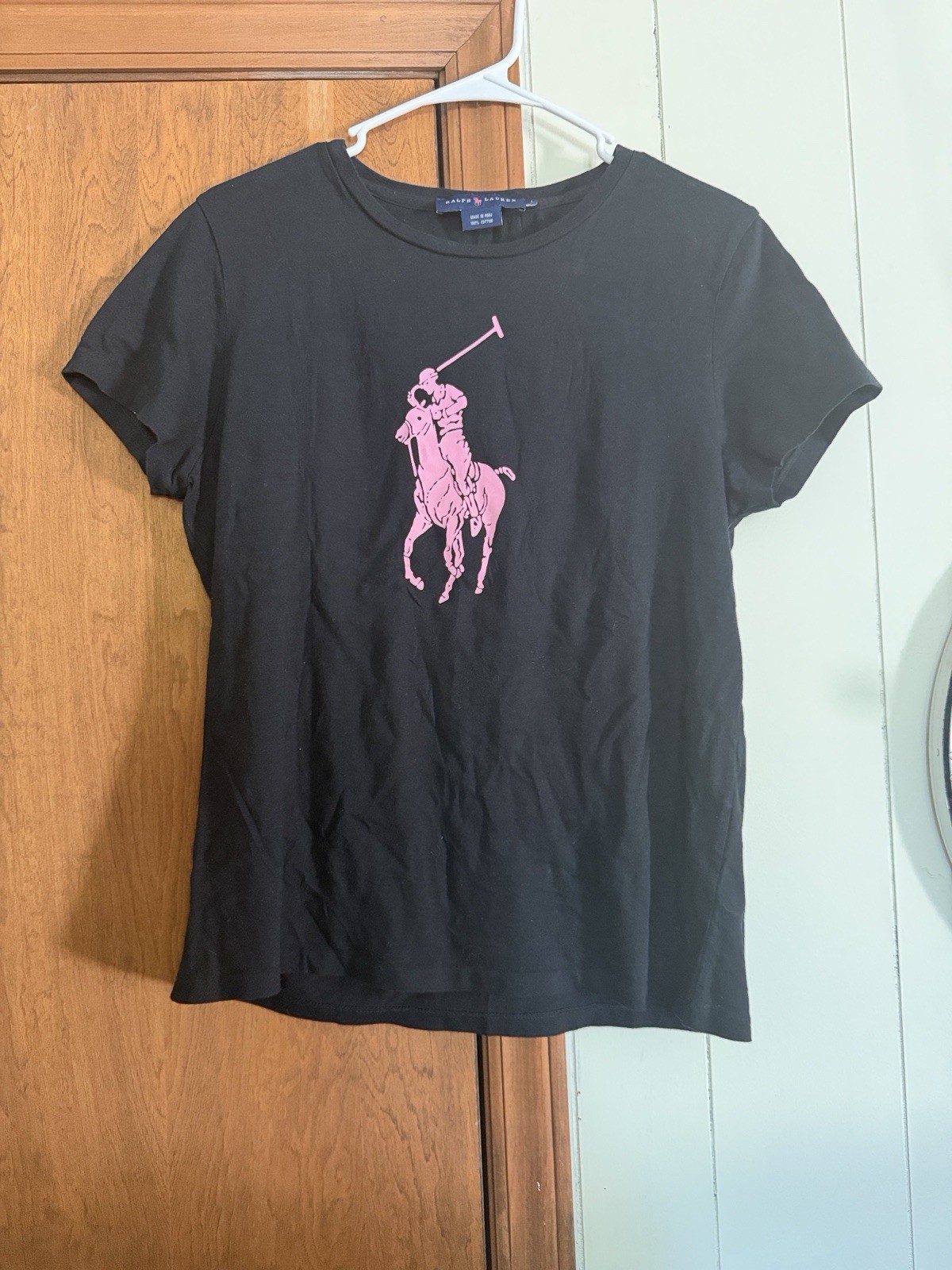 Vintage 1990s 90s Women’s Pink Pony Ralph Lauren Black And Pink Shirt Size Large