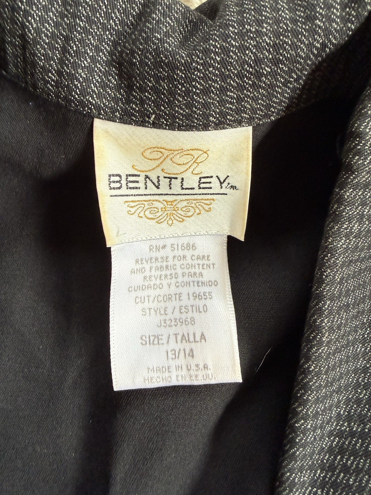 Vtg BENTLY 2 pc BUSINESS SUIT houndstooth 13/14 Jacket 11/12 pants Black-Gray