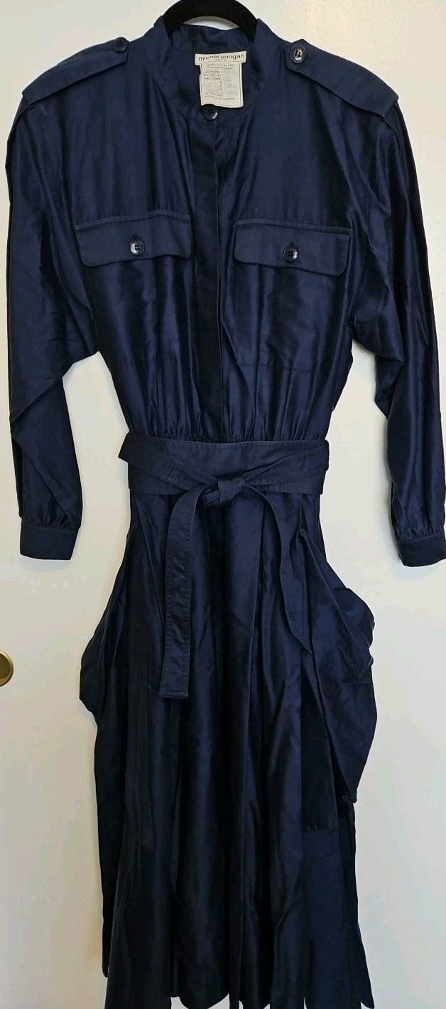 Michel Sungari Paris Vintage Blue Fitted Waist Trench Style Women’s Dresses Eu40