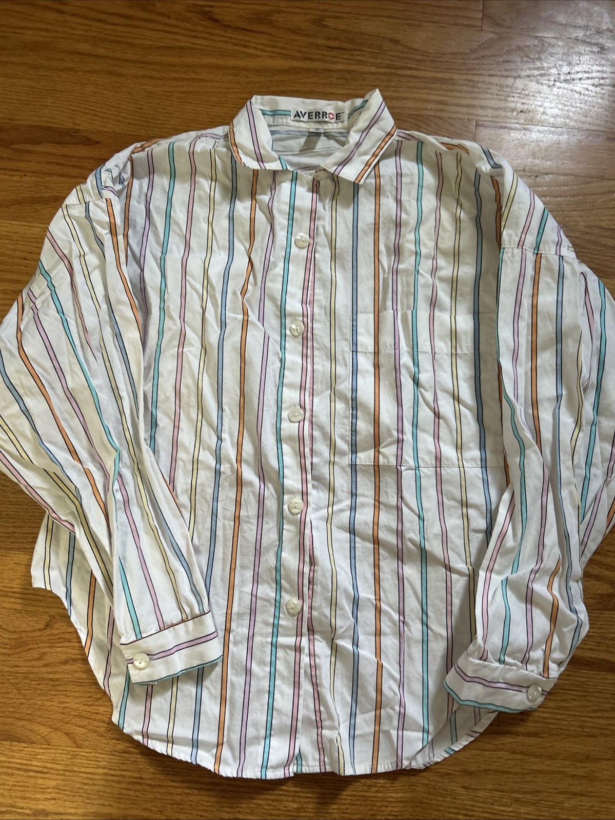 Vintage Averroe Medium Women’s Shirt 100% Cotton Striped Pastels 80’s Candy Vibe