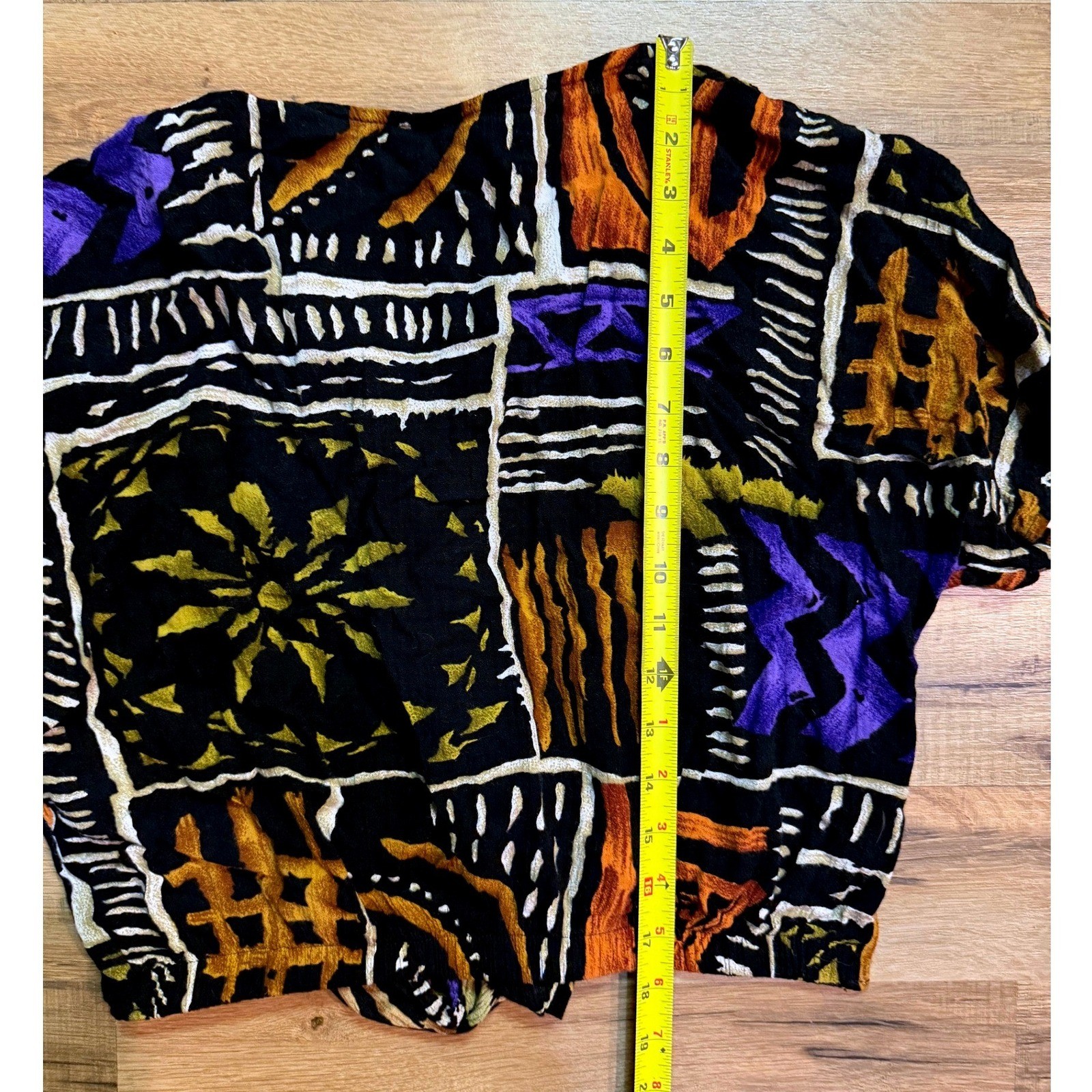Options Melrose Top Black Abstract Print Vintage Boho Button Front Tie 90’s Y2K