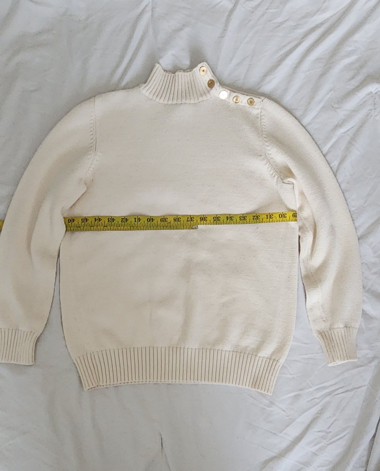 Liz Claiborne Size Petite Mock Neck Sweater Cream Gold Button Pullover PL
