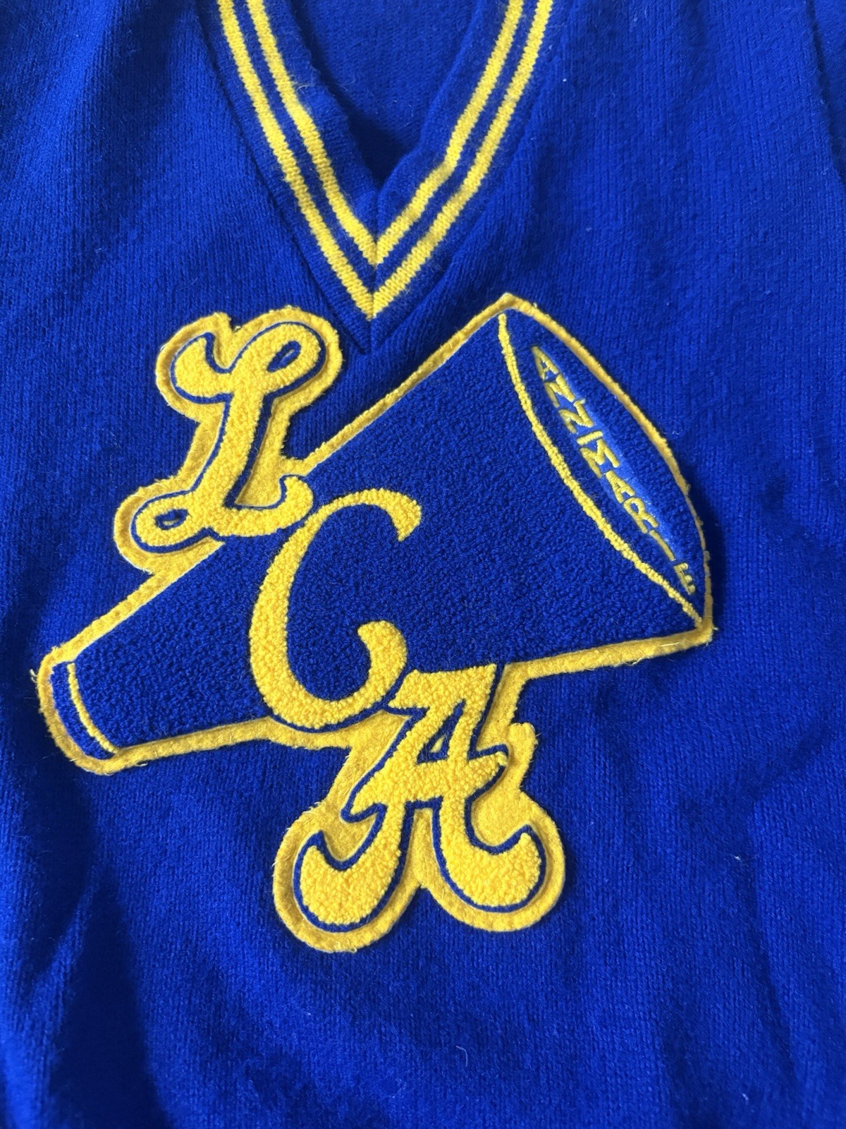 Vintage CHEERLEADER SUPPLY CO Uniform Short Sleeve Knit Womens 34 Blue Yellow