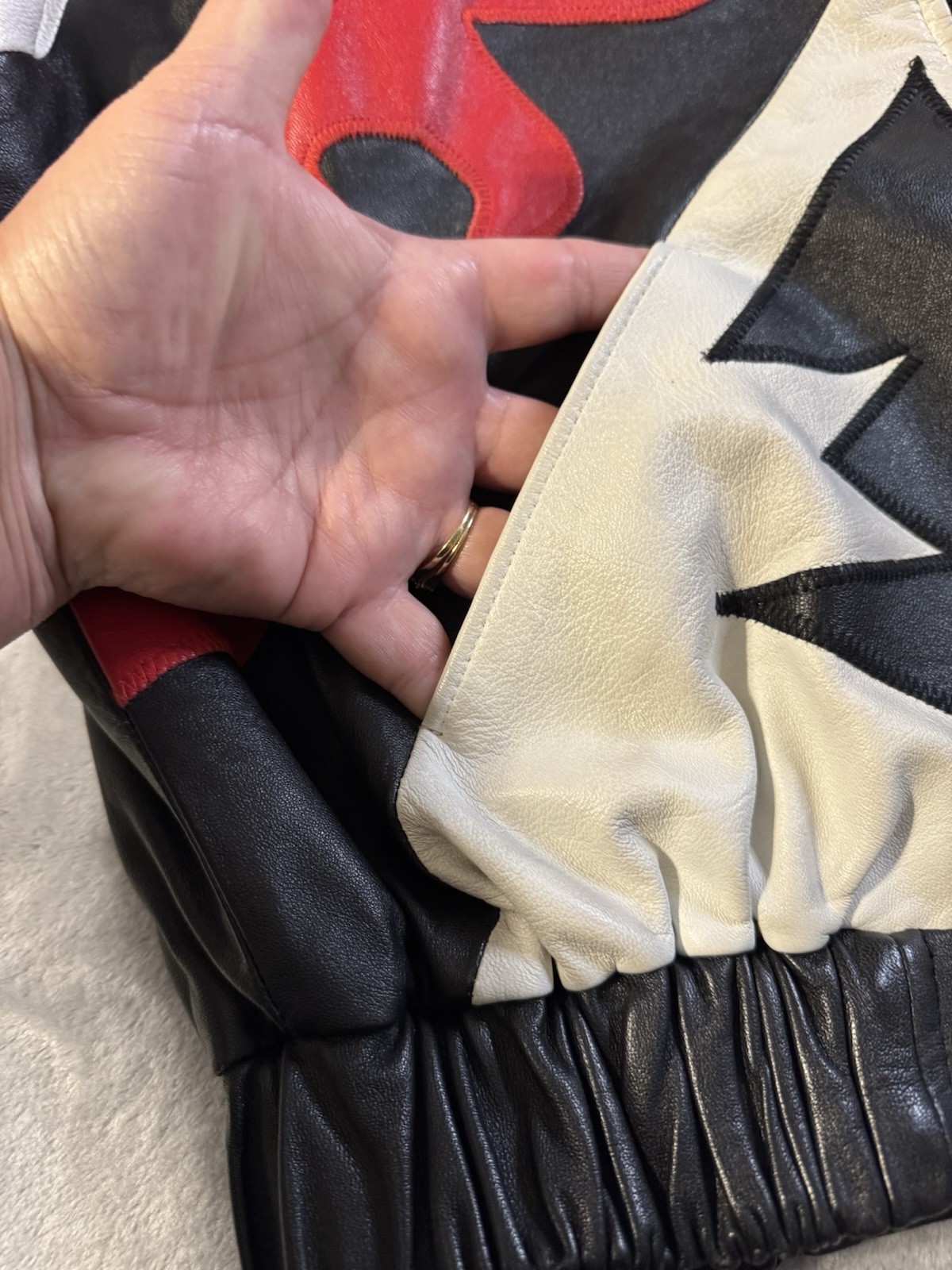 JULIAN K Vtg Rare Leather Bomber Jacket-Sz L Dolman Sleeves 80’s Glam Pop Rock