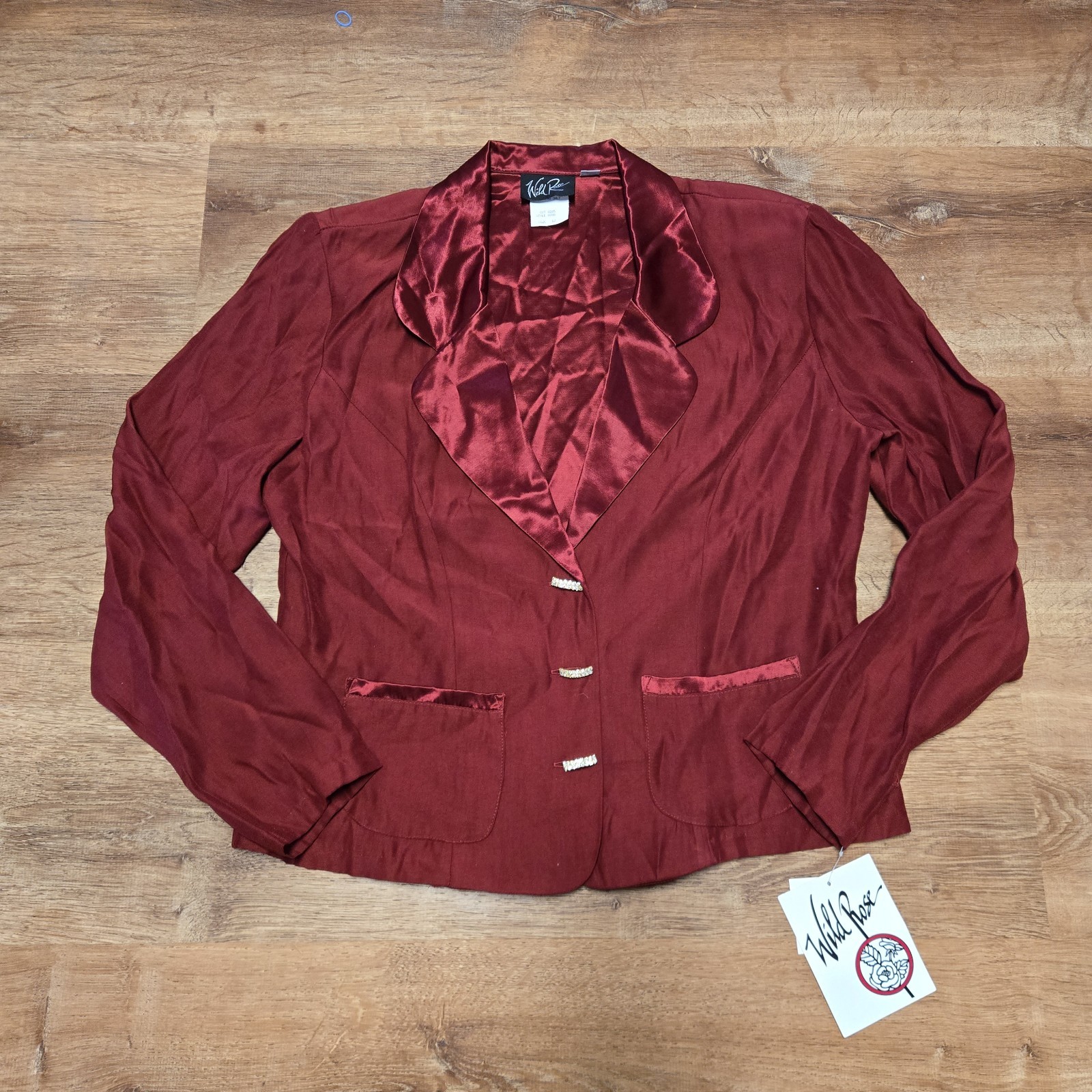NWT! Vintage Wild Rose Burgundy Satin-Trim Blazer Size 12 Rhinestone Buttons