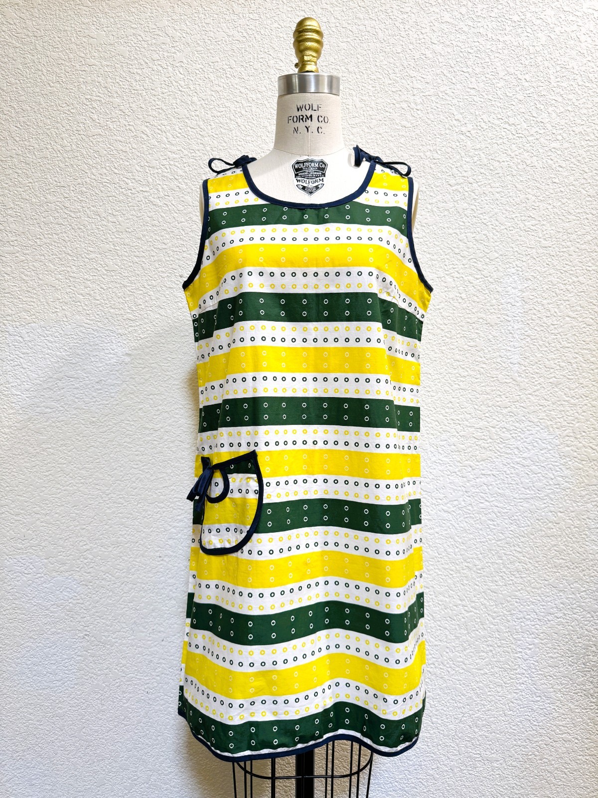 Vintage 1960s Mod Green and Yellow Mini Shift Dress or Beach Cover-up Large L
