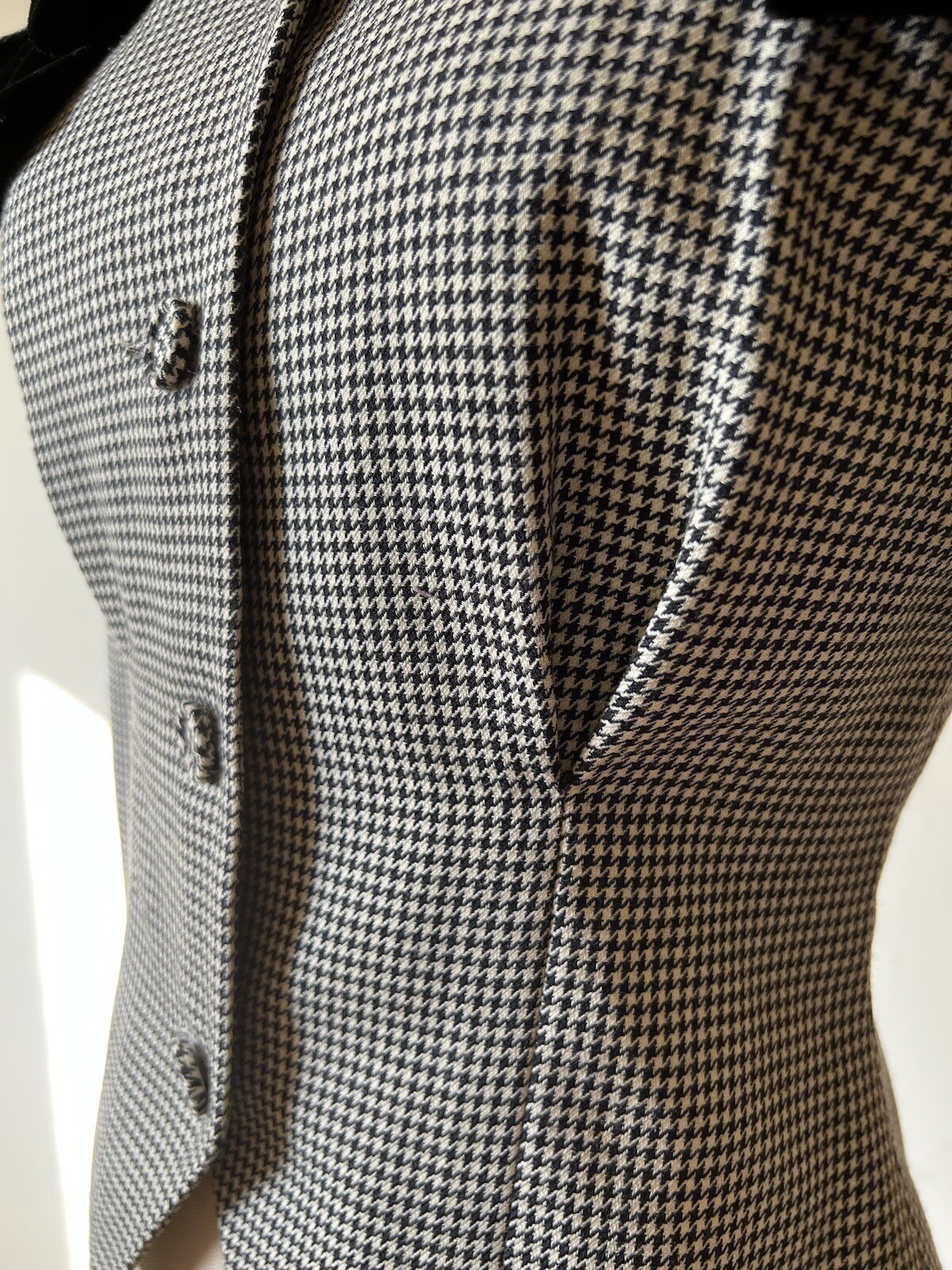 Vintage Norma Kamali 80’s Women’s Jacket Blazer Black White Houndstooth Velvet