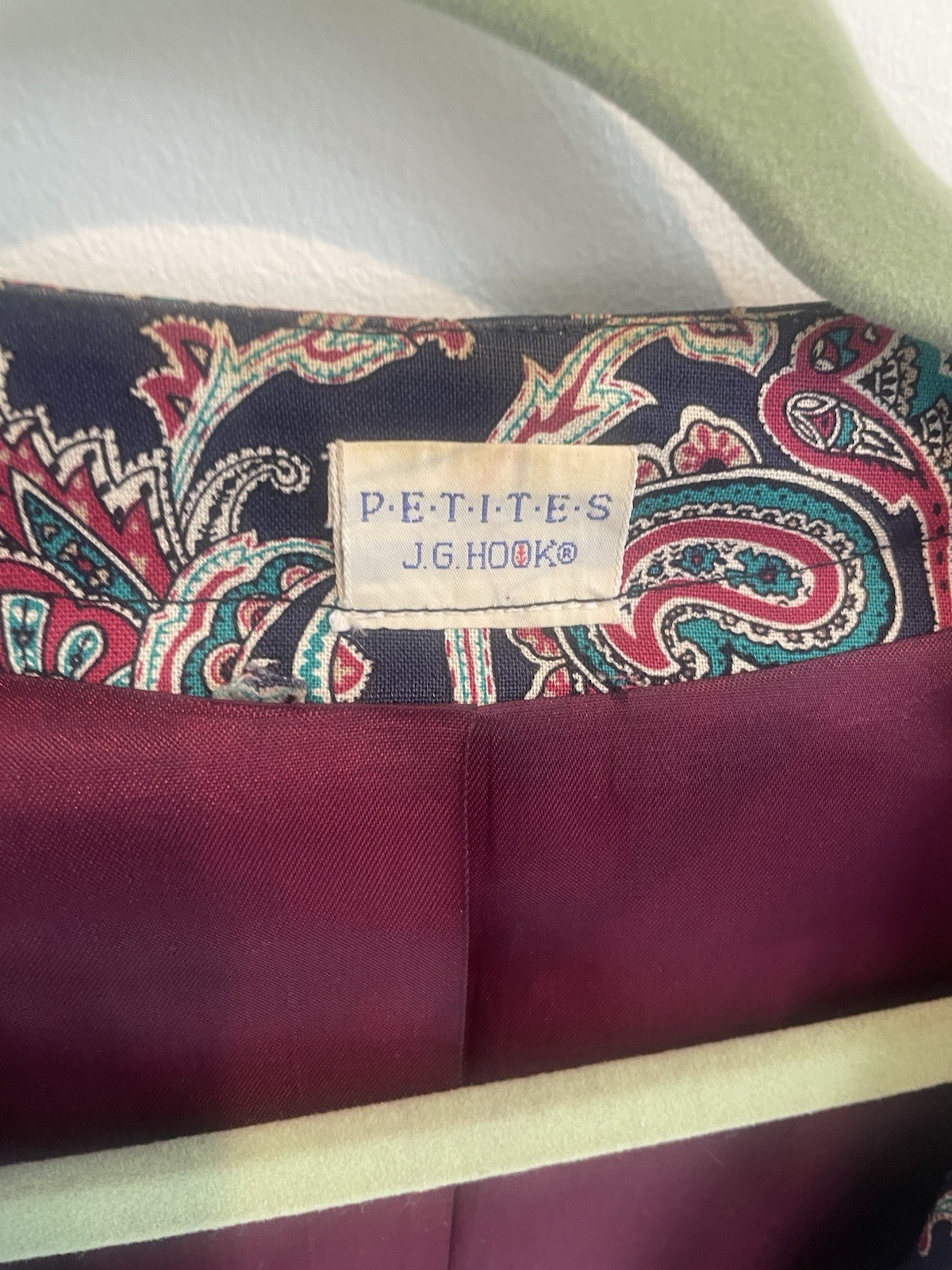 Vintage J.G. Hook Petites Paisley Blazer 3 Button Sz 8 Linen Cotton Blue Purple