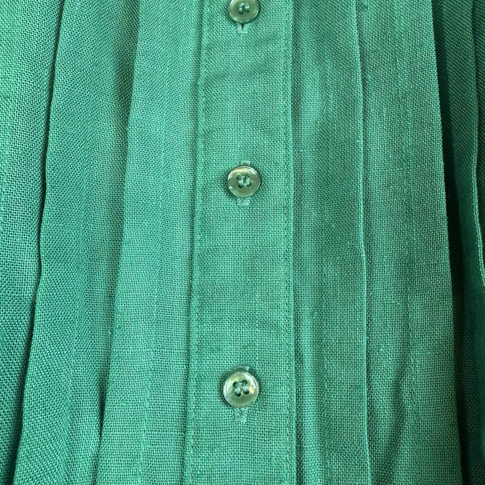 VTG 70s Schrader Sport Green Shirtwaist Dress ILGWU Union Made Pleated Sz 12