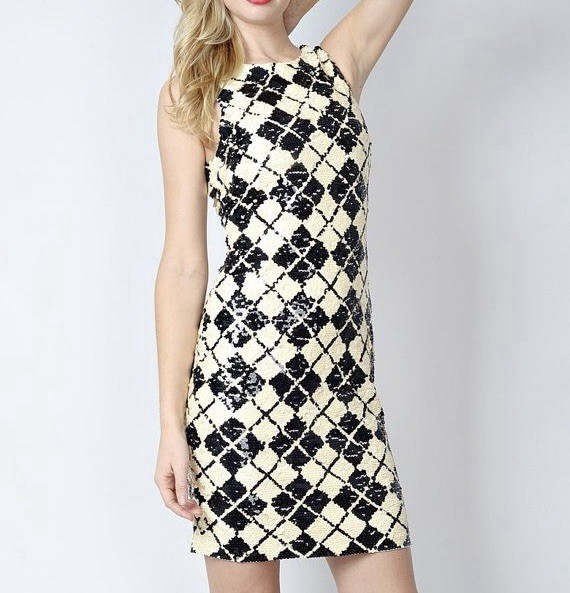 Vtg Oleg Cassini Blacktie 80’s Sequin Cocktail Harlequin Dress Women’s Size 4