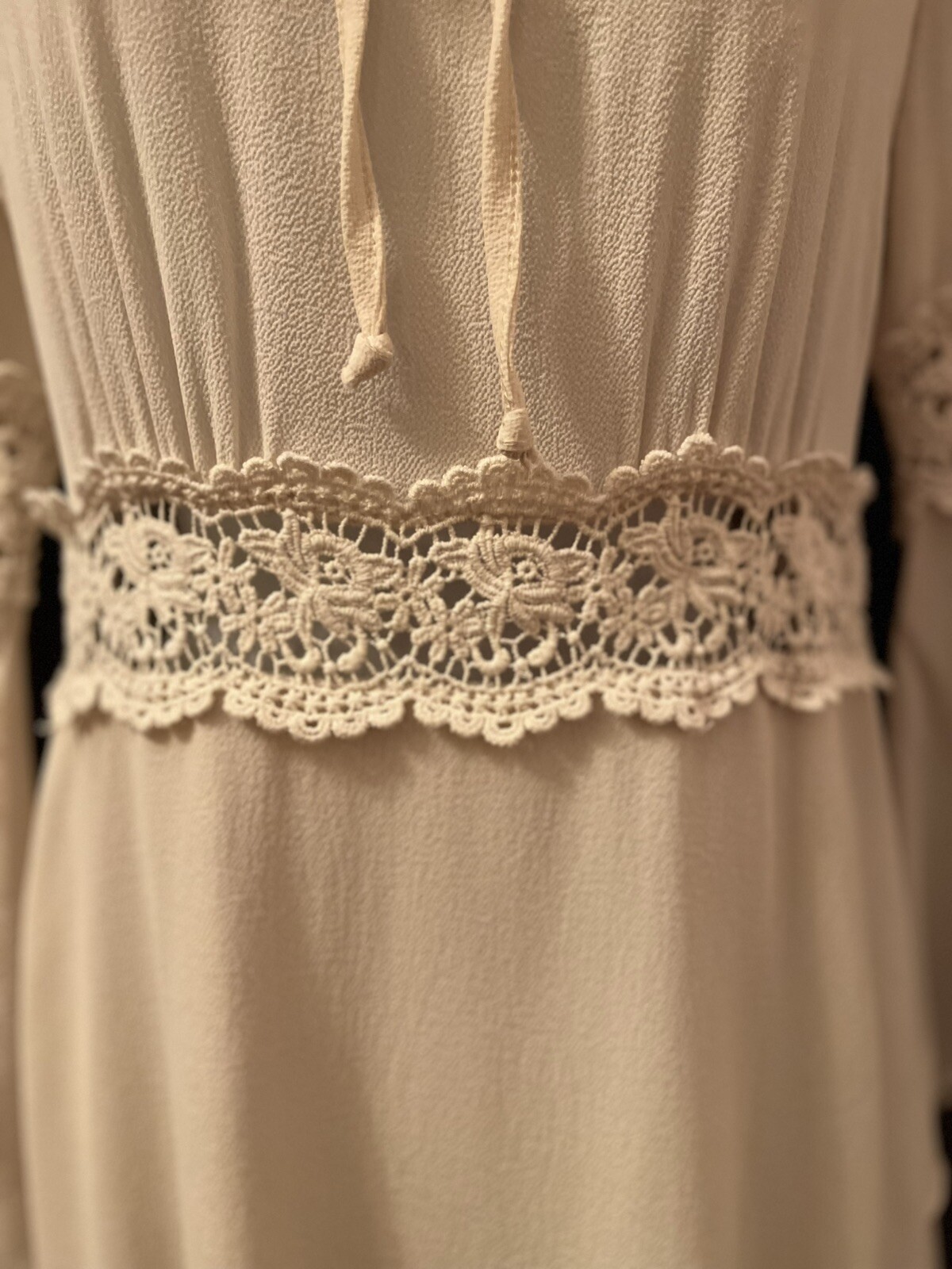 VTG 80s Illa Illa Cream Peasant Boho Gunne Hippie Crochet Lace Mini Dress SZ 8