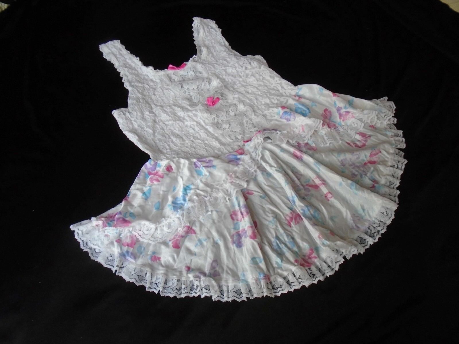 Sexy Sheer White Lace & Floral Vtg 80s NATALIE CREATIONS Lingerie Top Nightie L