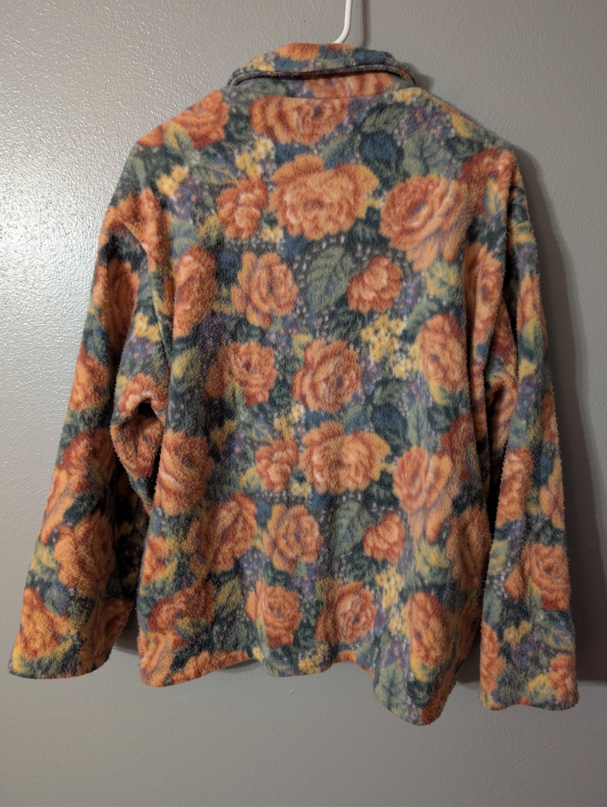 Vintage Handmade By Judy Floral Fleece Jacket Zip Up Tapestry Earthy Whimsigoth