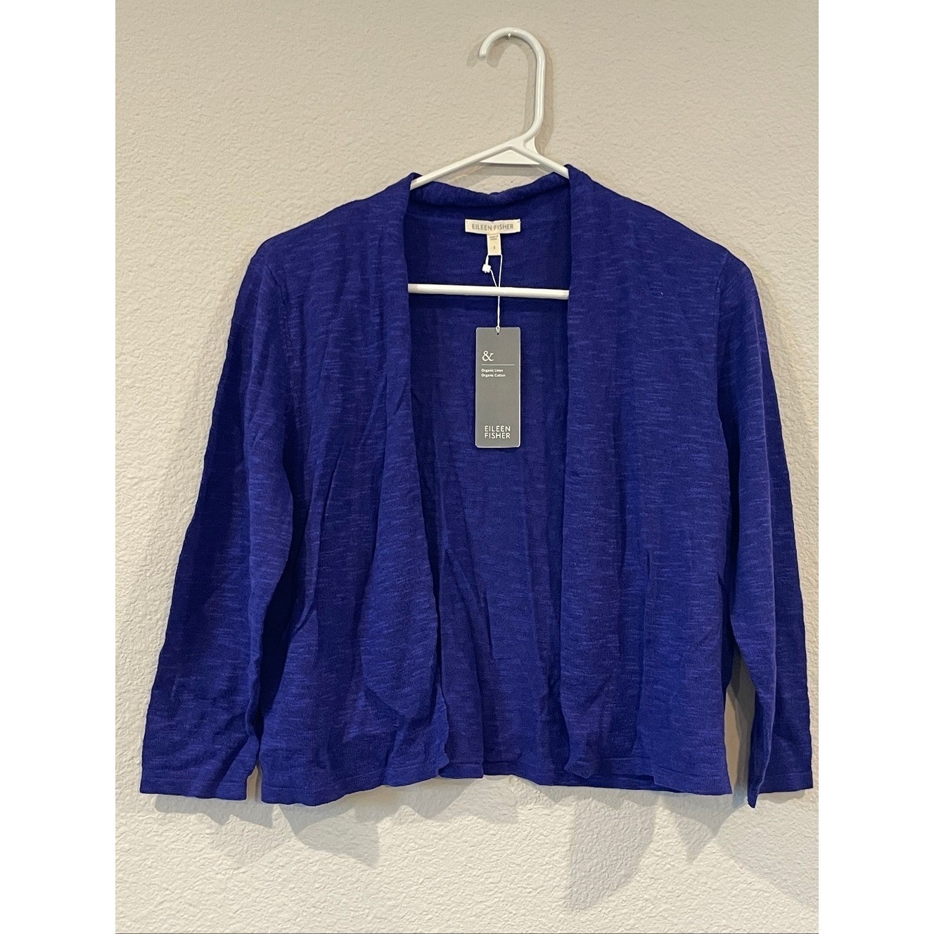 NWT EILEEN FISHER Vintage 2010s Blue Violet Crop Straight Cardigan Size Small