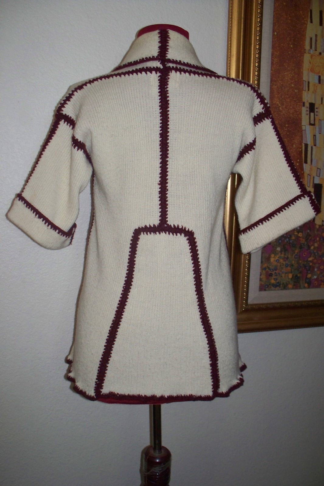 Vintage Hippie Bohemian Knit Burgundy & Off White 2 Tone Women’s Sweater sz L