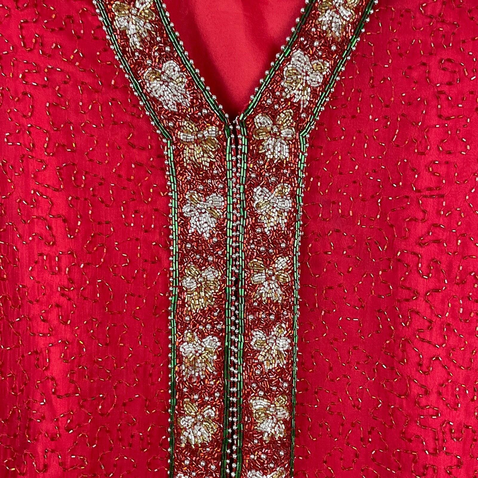 VTG Laurence Kazar Beaded Silk Jacket Womens M Christmas Holiday Bows Glam