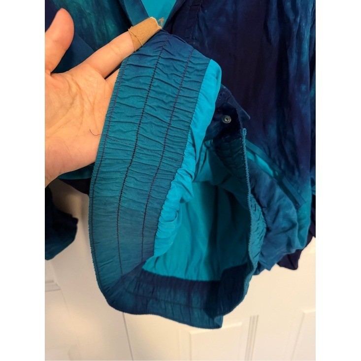 Vintage Mastererade Teal Blue Colorblock Rayon Dolman Sleeve Jacket Made in USA