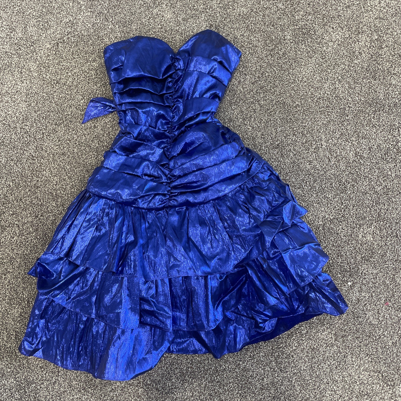 1980s Vintage Prom Dress, Size 3, Metallic Blue, Strapless, Jay Jacob’s Brand
