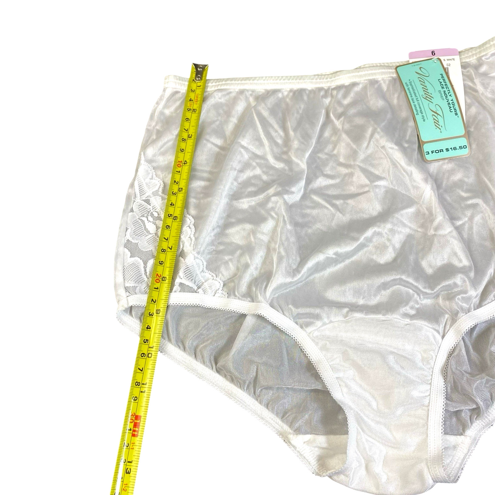 5 Pr NWT Vanity Fair Size 6 High Waist White Silky Nylon Panties Lace Panels VTG