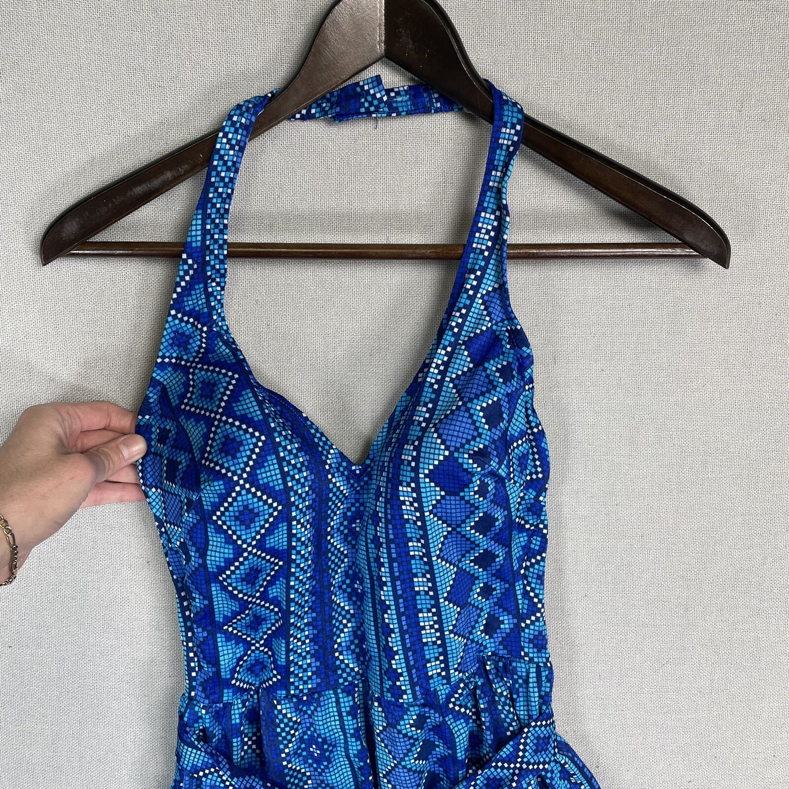 VINTAGE 50s 60s Cole of California One Piece Swimsuit Sz 14 Geometric J24