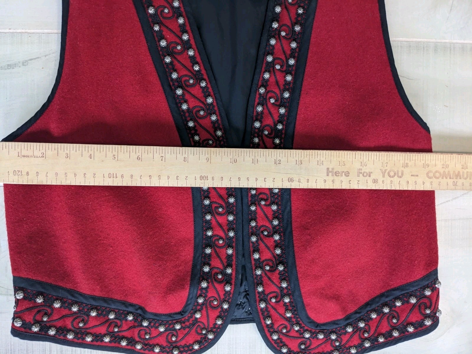 Vintage Silver River Red Black Wool Vest Gold Studded Women’s Size XL
