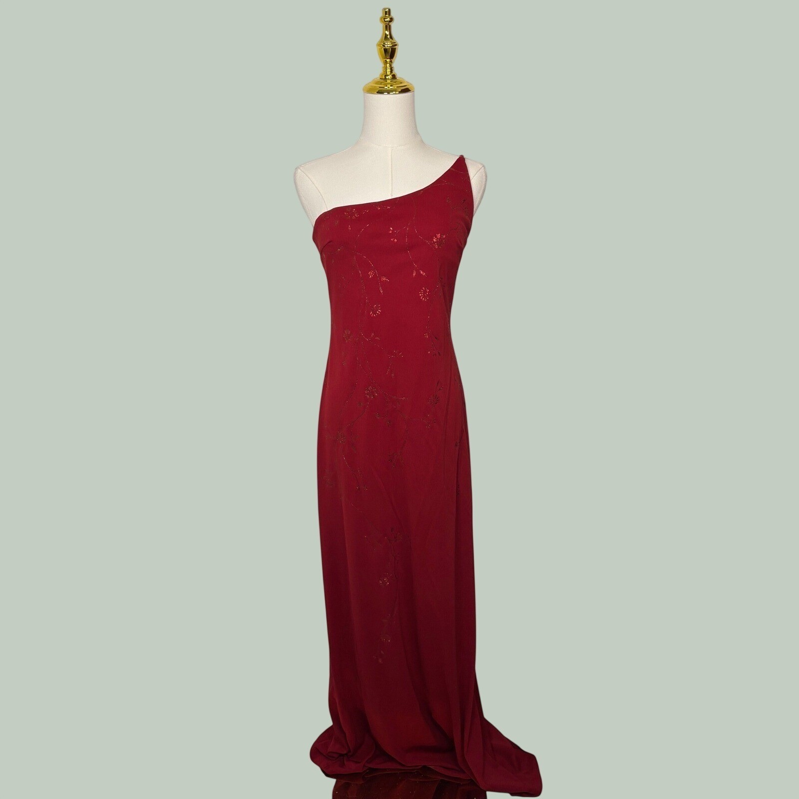 vintage 90s rampage classy wine red glitter floral elegant maxi prom dress y2k