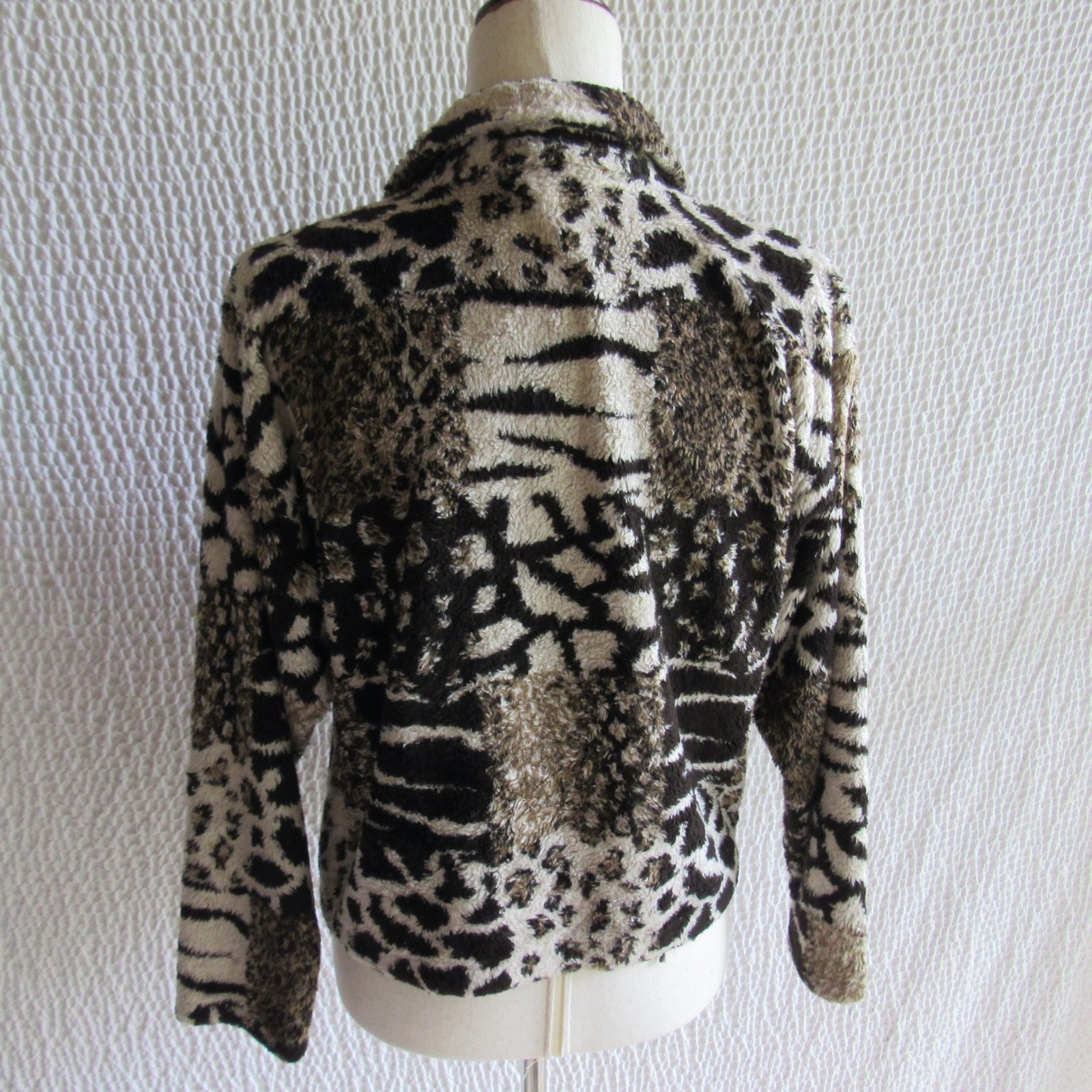 Cache Jacket Animal Print S Lightweight Plush Brown Cream Fuzzy Y2K