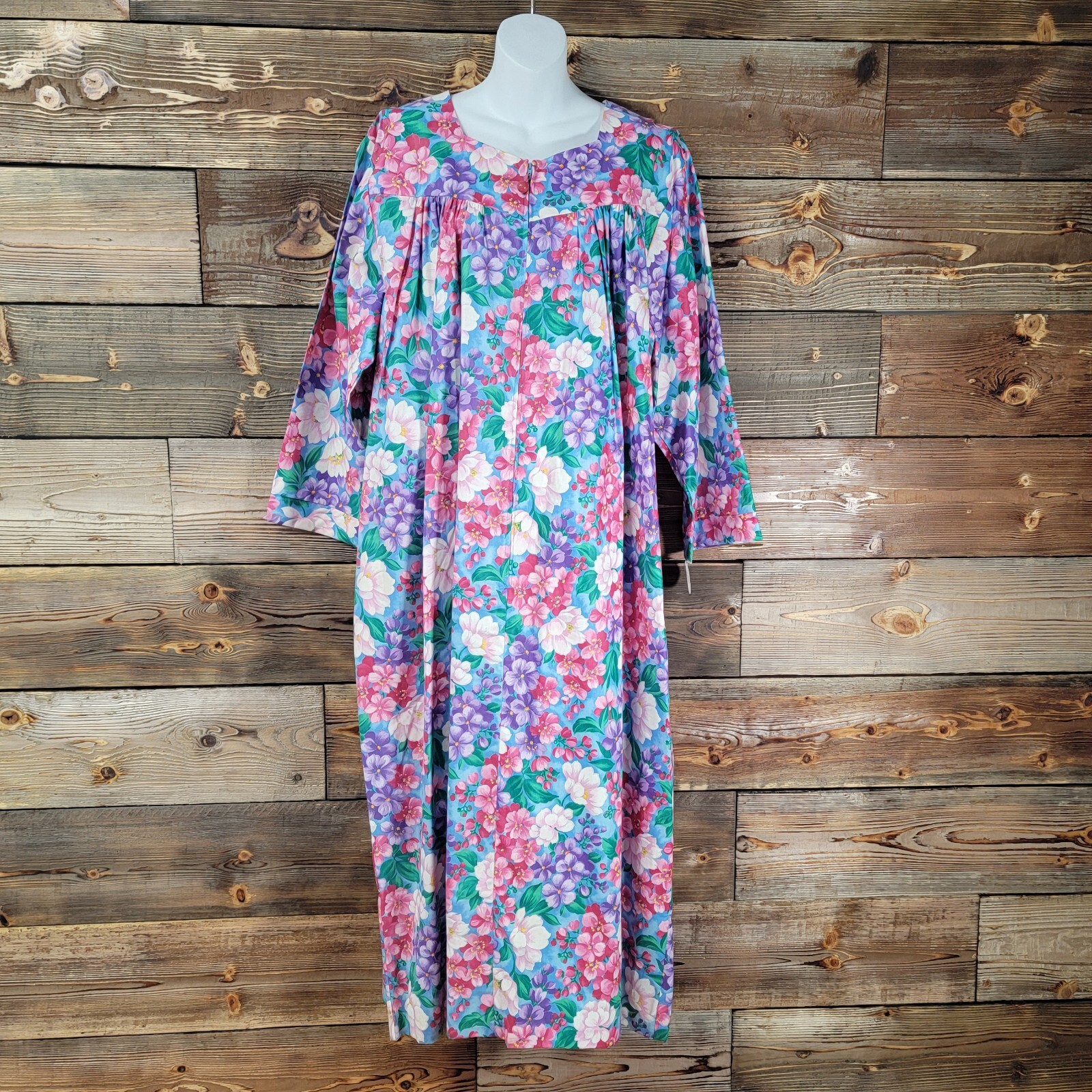 Vtg Elinor Carolina Maid Floral House Dress 70s 80s 90s Size Large Made In USA