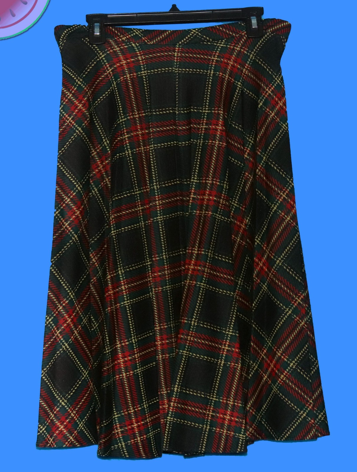 Vintage 70s BRADLEY Tartan Plaid CIRCLE SKIRT Flared Red Green Black Holiday