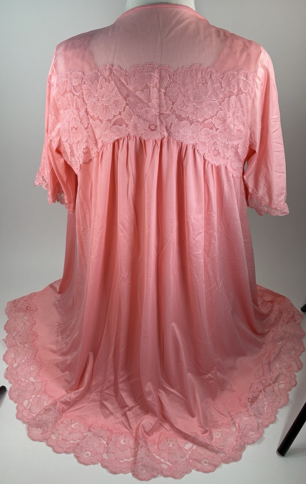 Vintage Shadowline Nightgown Robe Set M Pink Nylon Lace Peignoir Lingerie Floral