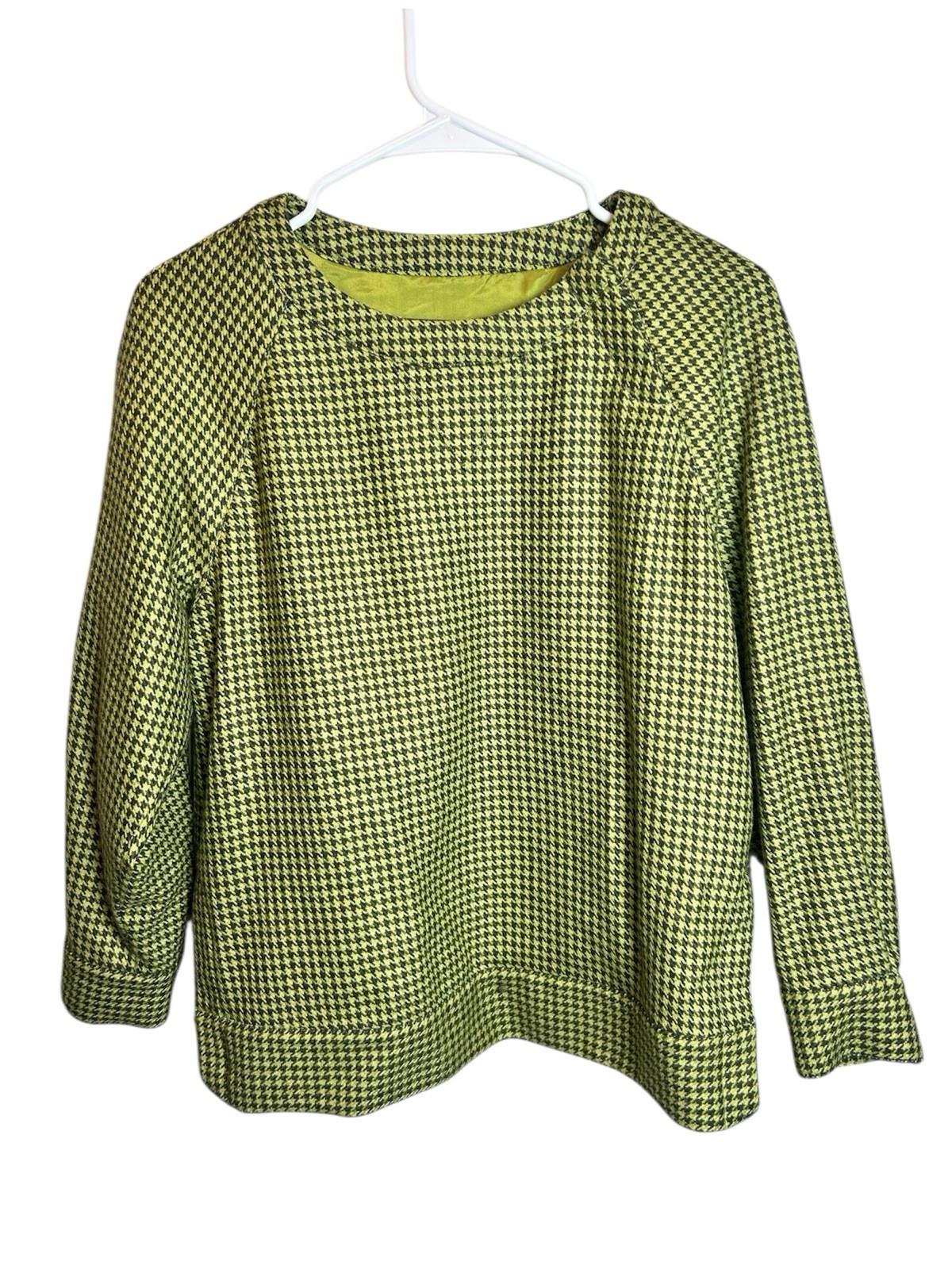 Vintage Wool J Crew Green Houndstooth Retro 60s Inspired Size Small