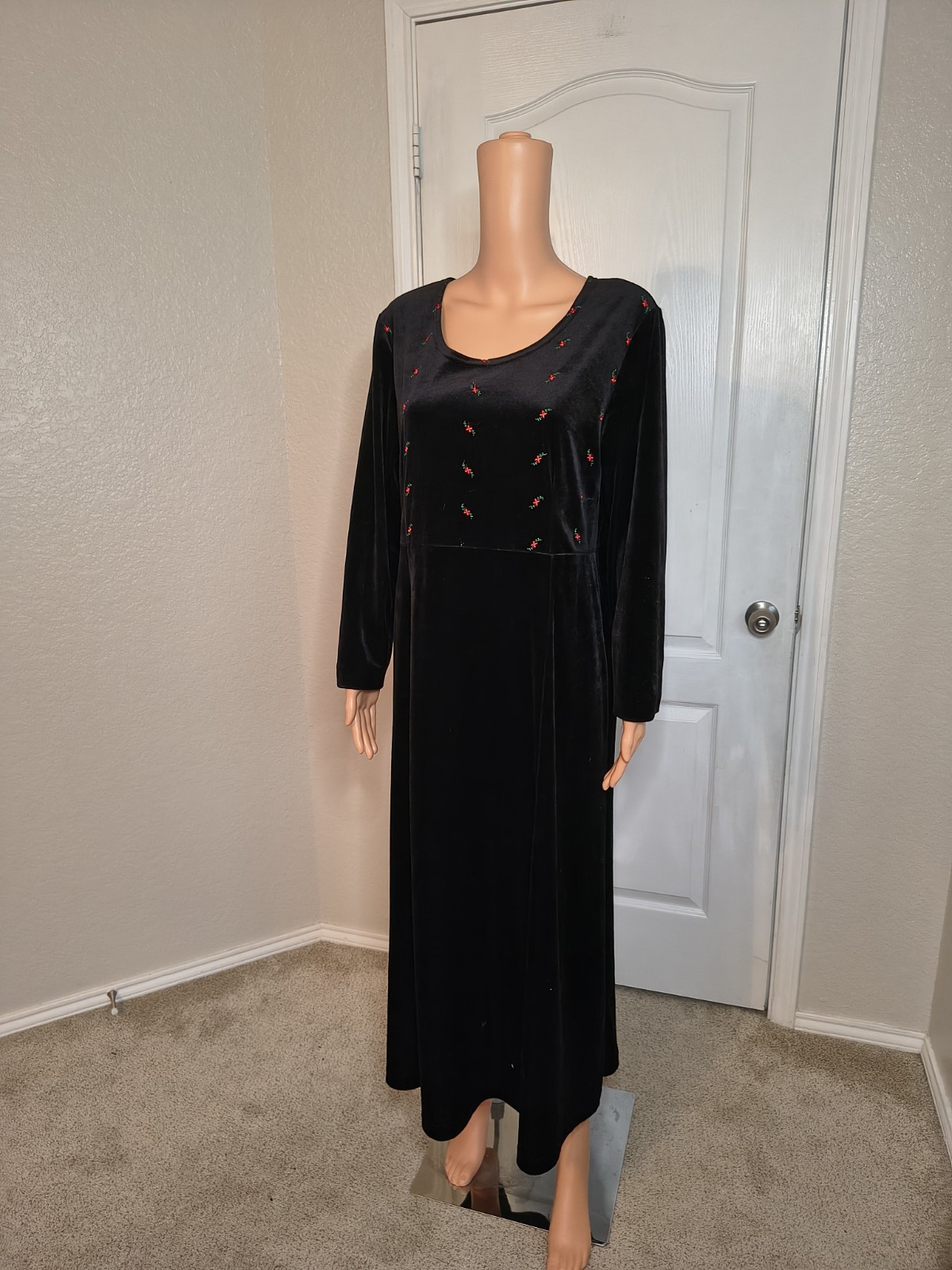 Vintage Cottagecore Farmhouse Cabincore Holiday Velvet Dress Size Approx L -D29